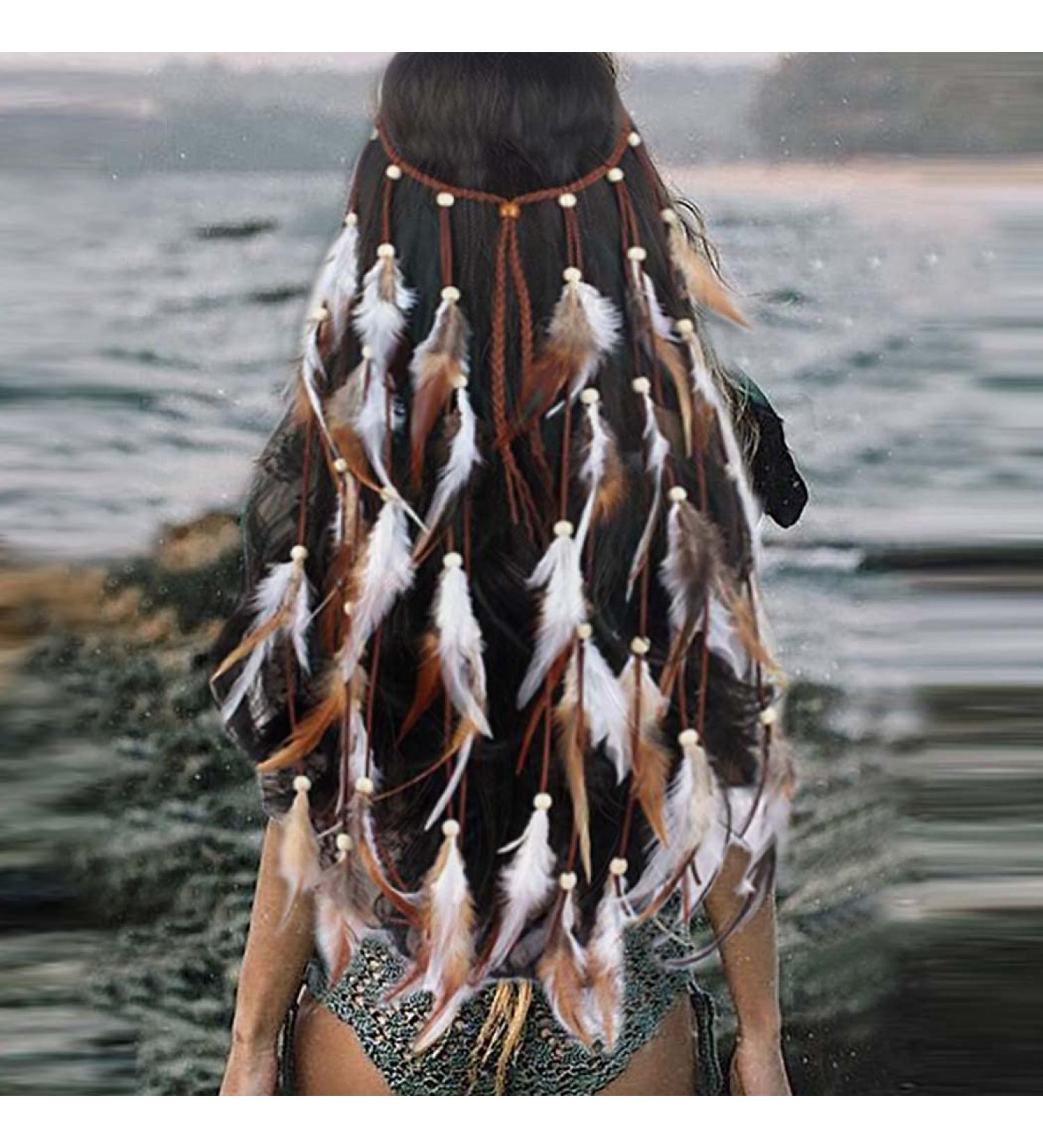 CAKURE Boho Feather Headbands Set - Handmade Indian Bridal Hair Accessories for Women and Girls - Buy Online on GoSupps.com