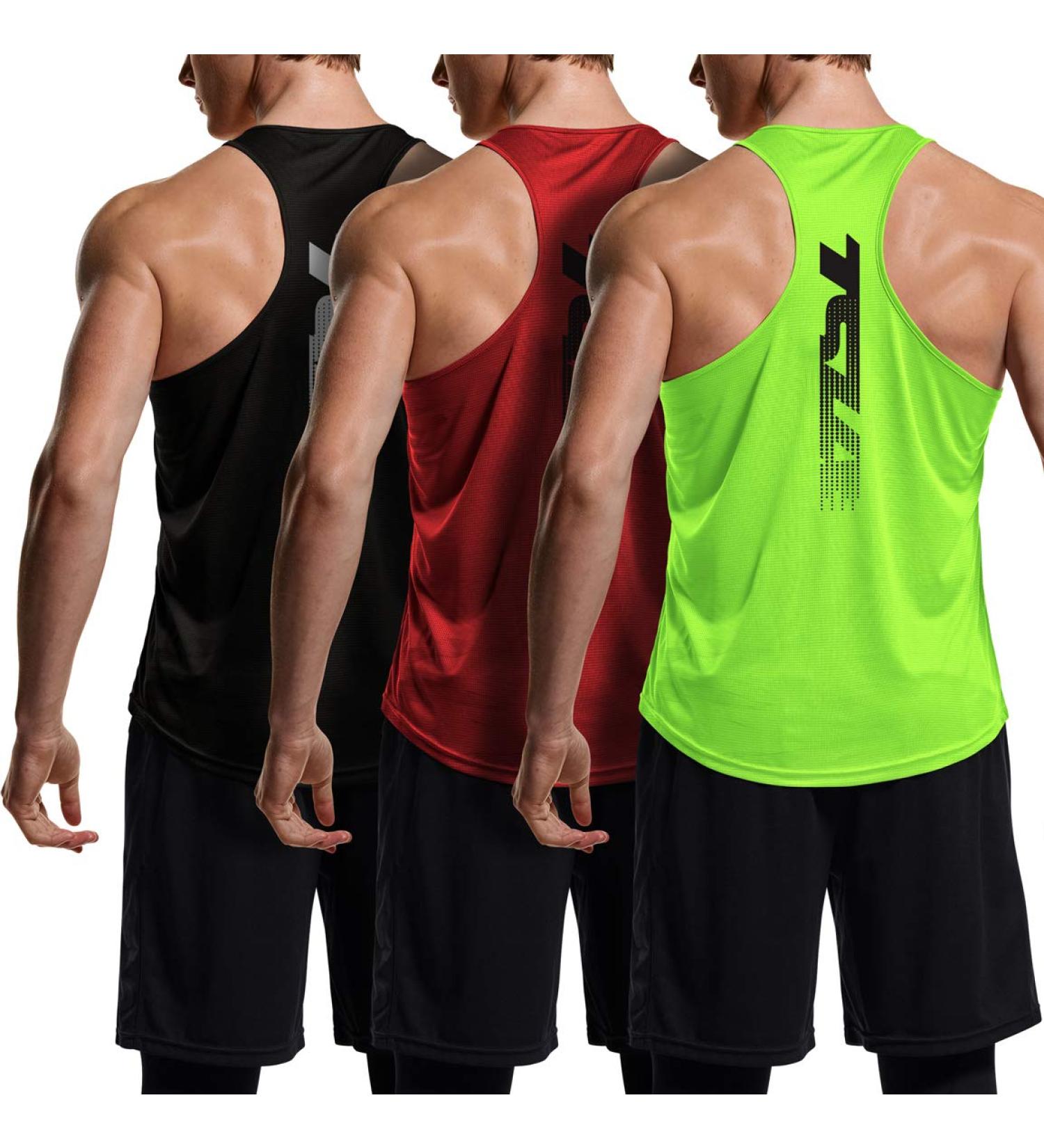 TSLA Men's 3 Pack Y-Back Muscle Tank Tops - Dry Fit Athletic Gym Shirts (Black/ Red/ Neon Green, Large) - Buy Online on GoSupps.com
