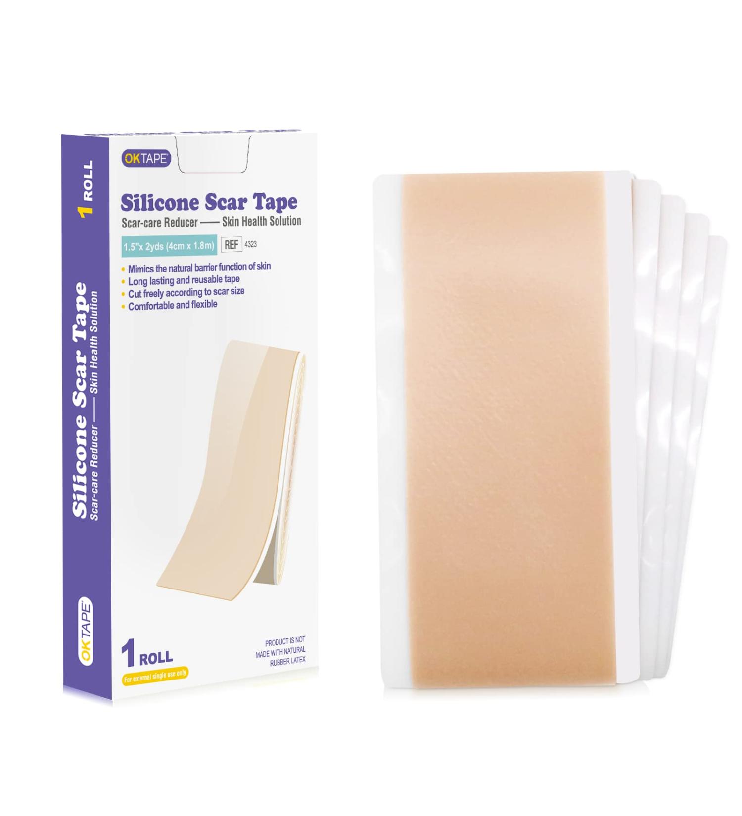 OK TAPE Silicone Scar Tape Roll - Professional Scar Removal Sheets for Surgical Scars - Reusable Silicone Strips for Keloid, C-Section, Tummy Tuck - 1.6 x70 Roll - Buy Online on GoSupps.com