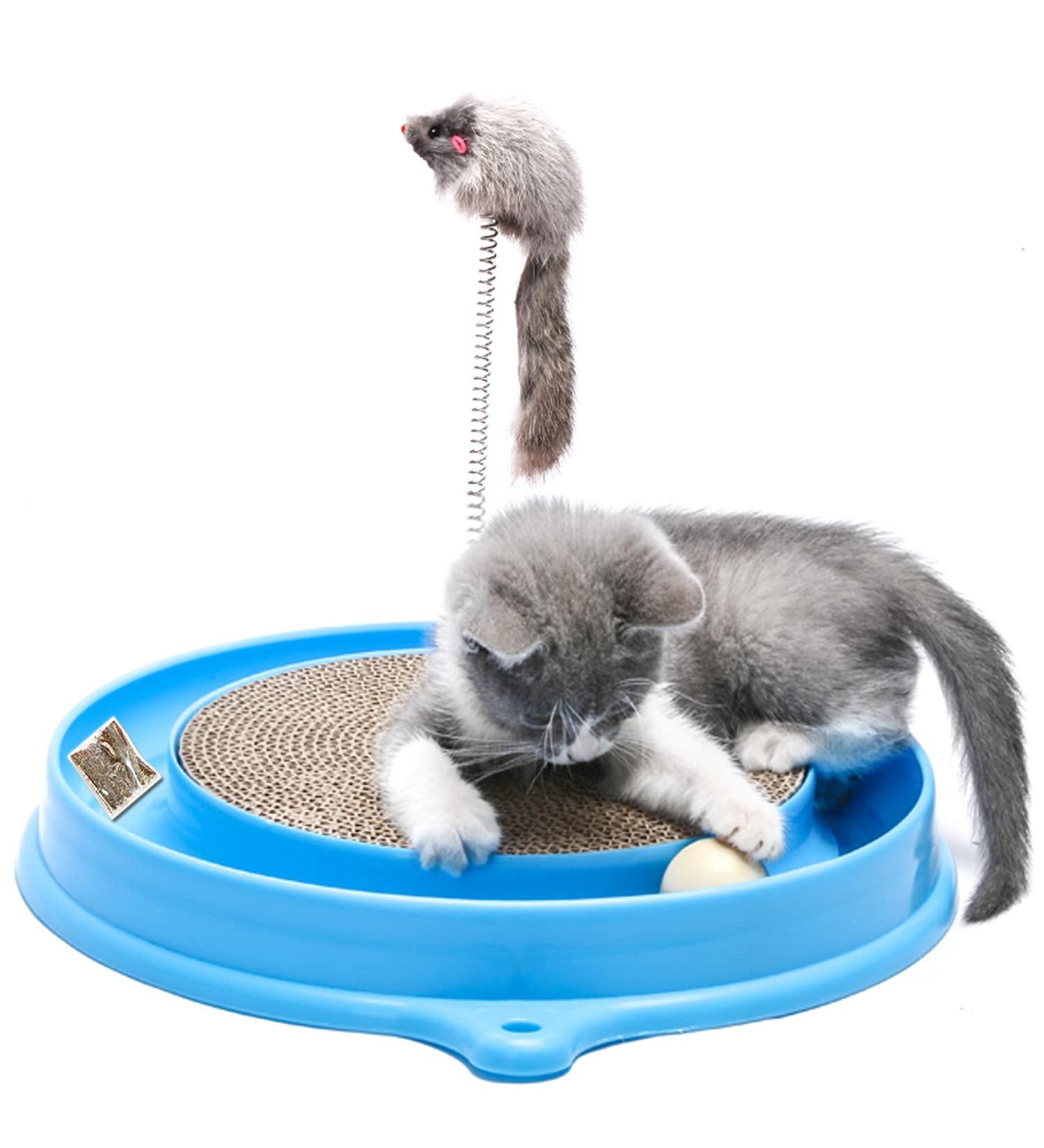 AUOON Cat Scratcher Toy - Interactive Scratch Pad with Ball for Training and Play - Blue - Buy Online on GoSupps.com