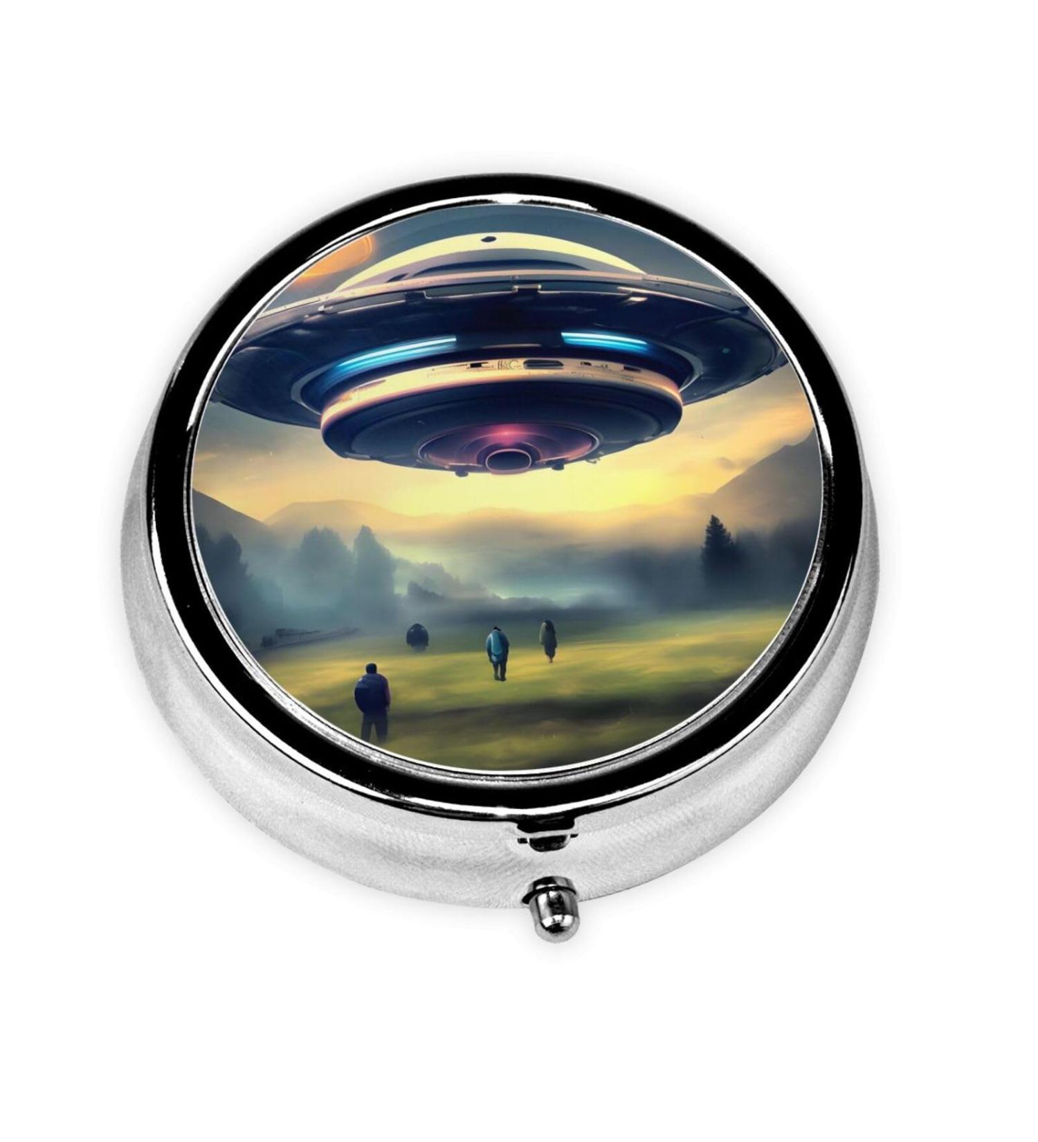 UFO Landing Round Pill Box - 3 Compartments Portable Organizer for Travel & Purse - Buy Online on GoSupps.com