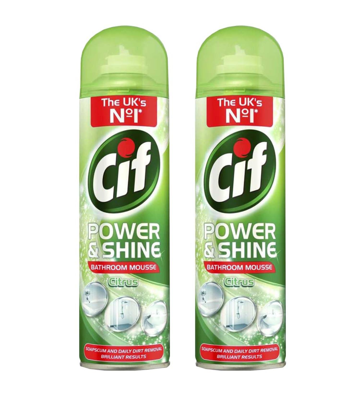 Cif Mousse Bathroom Cleaner Spray Citrus Lemon Foam Power Shine 500ml x 2 Dirt Soap Scum Limescale Remover for Plastic Enamel Chrome with Welari Thank you Card (2pack) - Buy Online on GoSupps.com