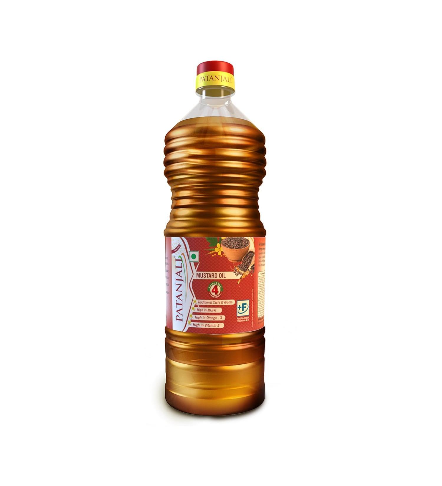 Pata'njali Pure Mustard Oil Natural Kachi Ghani Sarso ka Tel Healthy Cooking Oil for Daily Use - 1L - Buy Online on GoSupps.com