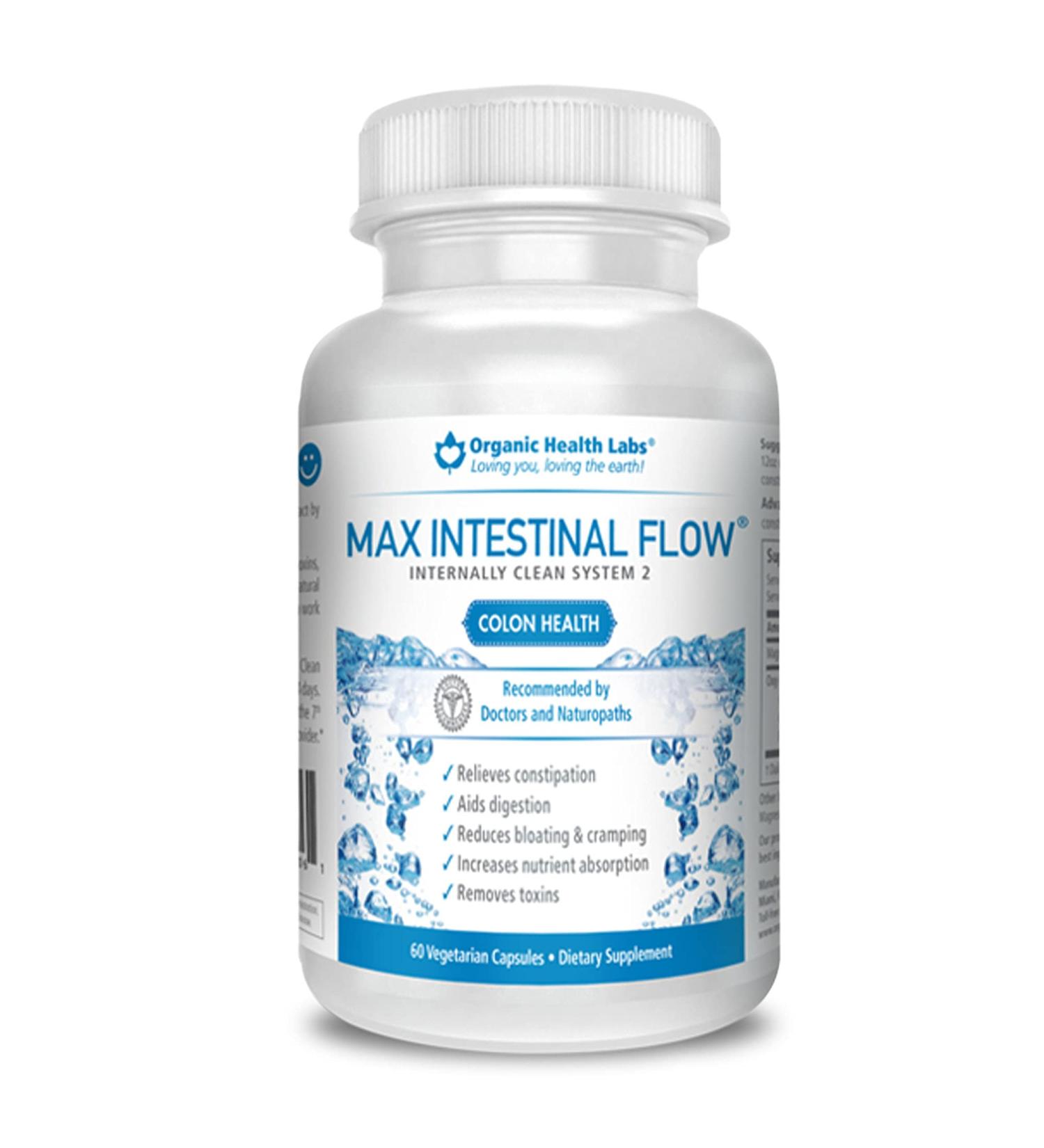 Organic Health Labs Max Intestinal Flow - Natural Colon Cleanse & Detox for Bowel Regulation | 60 Veggie Capsules - Buy Online on GoSupps.com
