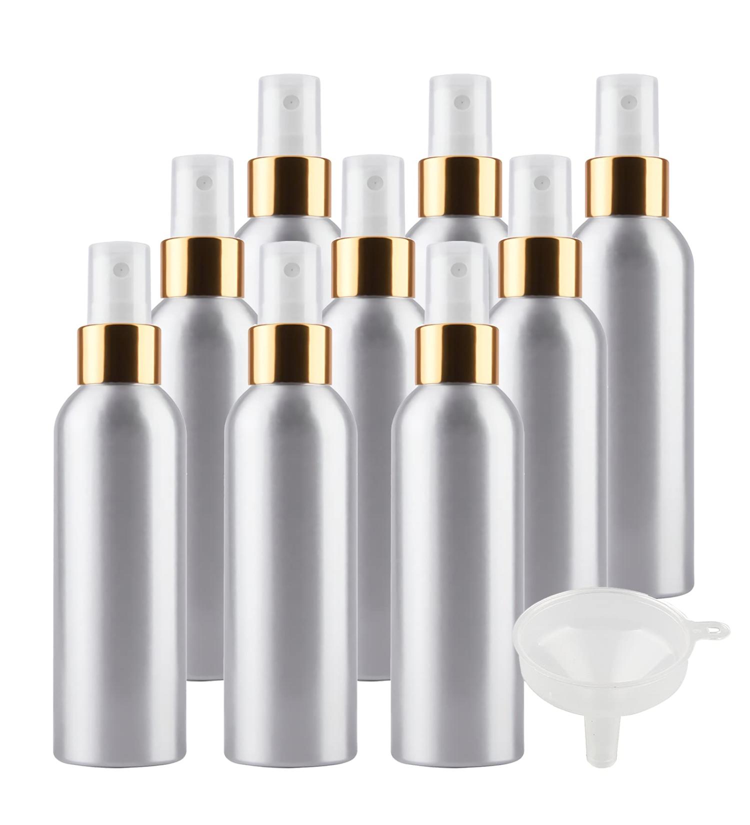 TIANZD 12 Pcs 150ml Empty Silver Aluminium Fine Mist Spray Bottle with White/Gold Metal Spray Head Refillable Travel Alu Bottles for Body Sprays Room Fragrances Perfumes Hair Garden Funnel Gold 150ml - Buy Online on GoSupps.com
