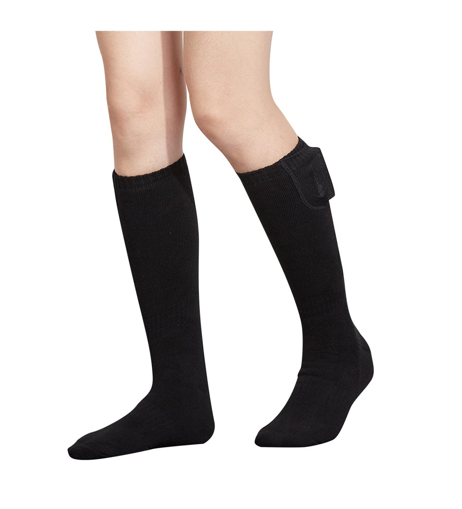 GXLONG USB Smart Charging Heating Knee High Socks, Women Men Hiking Heated Socks, Massage Warm Winter Stretch Cotton Socks One Size C Black