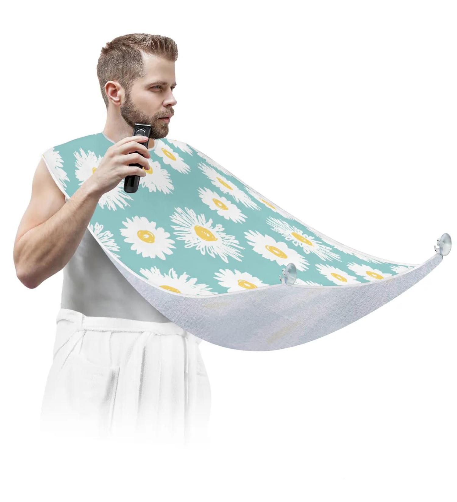 Daisies Flower Painting Beard Bib Apron - Non-Stick Waterproof Hair Catcher for Men | Perfect Grooming Gift with Suction Cups - Buy Online on GoSupps.com