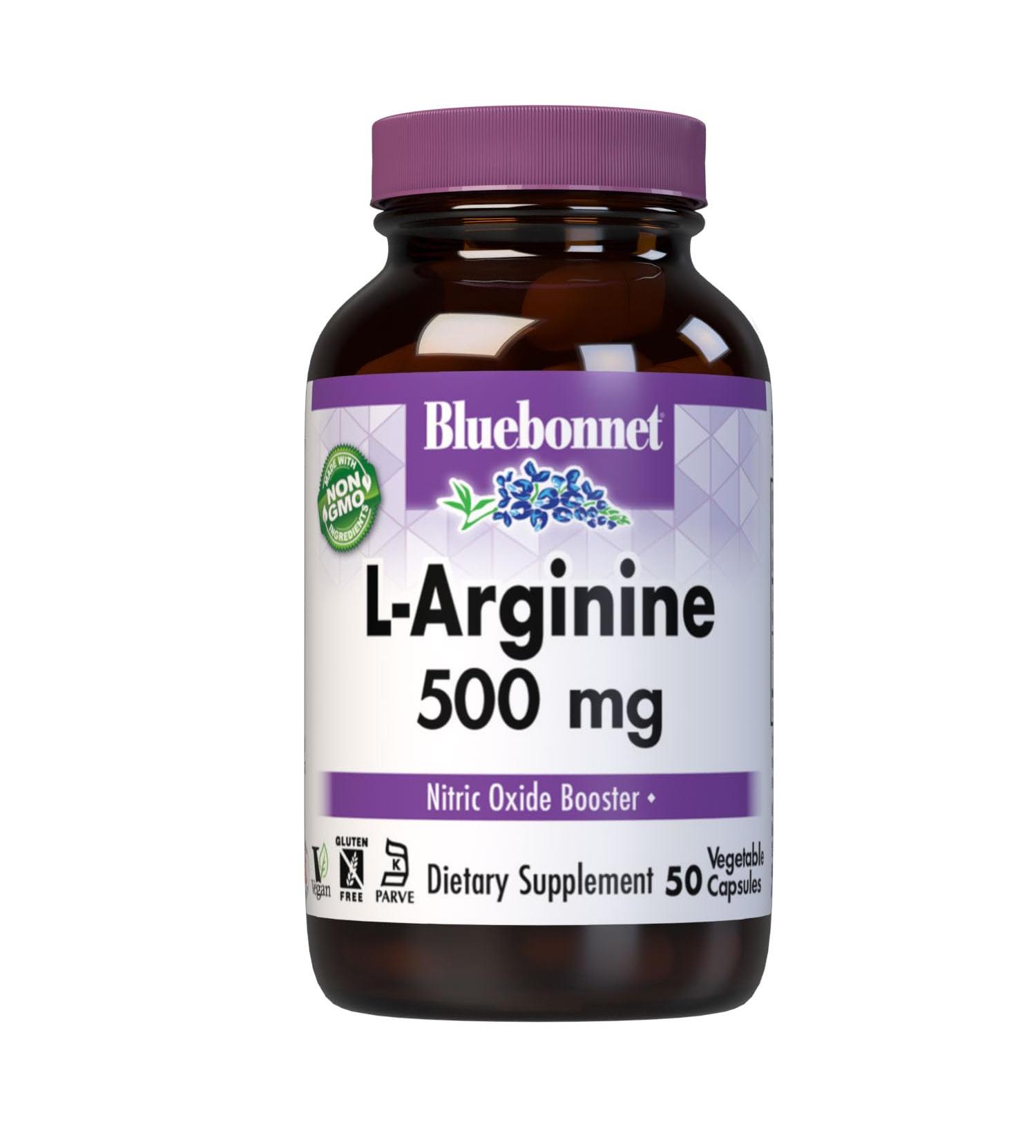 Bluebonnet Nutrition L-Arginine 500mg Free-Form Amino Acid Nitric Oxide Precursor Soy-Free Gluten-Free Non-GMO Kosher Certified 50 Vegetable Capsules 50 Servings 50 Count (Pack of 1)