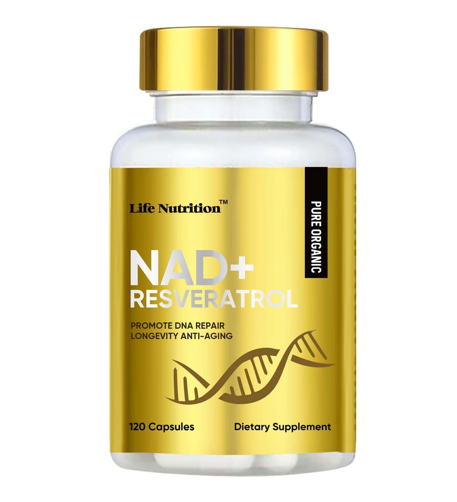 Life Nutrition NAD+ Supplement 1000 mg - 120 Capsules True NAD+ & Resveratrol NMN Alternative Supports Anti-Aging Cellular Energy & Repair Metabolism & Brain Boost for Men & Women 120 Count (Pack of 1) - Buy Online on GoSupps.com