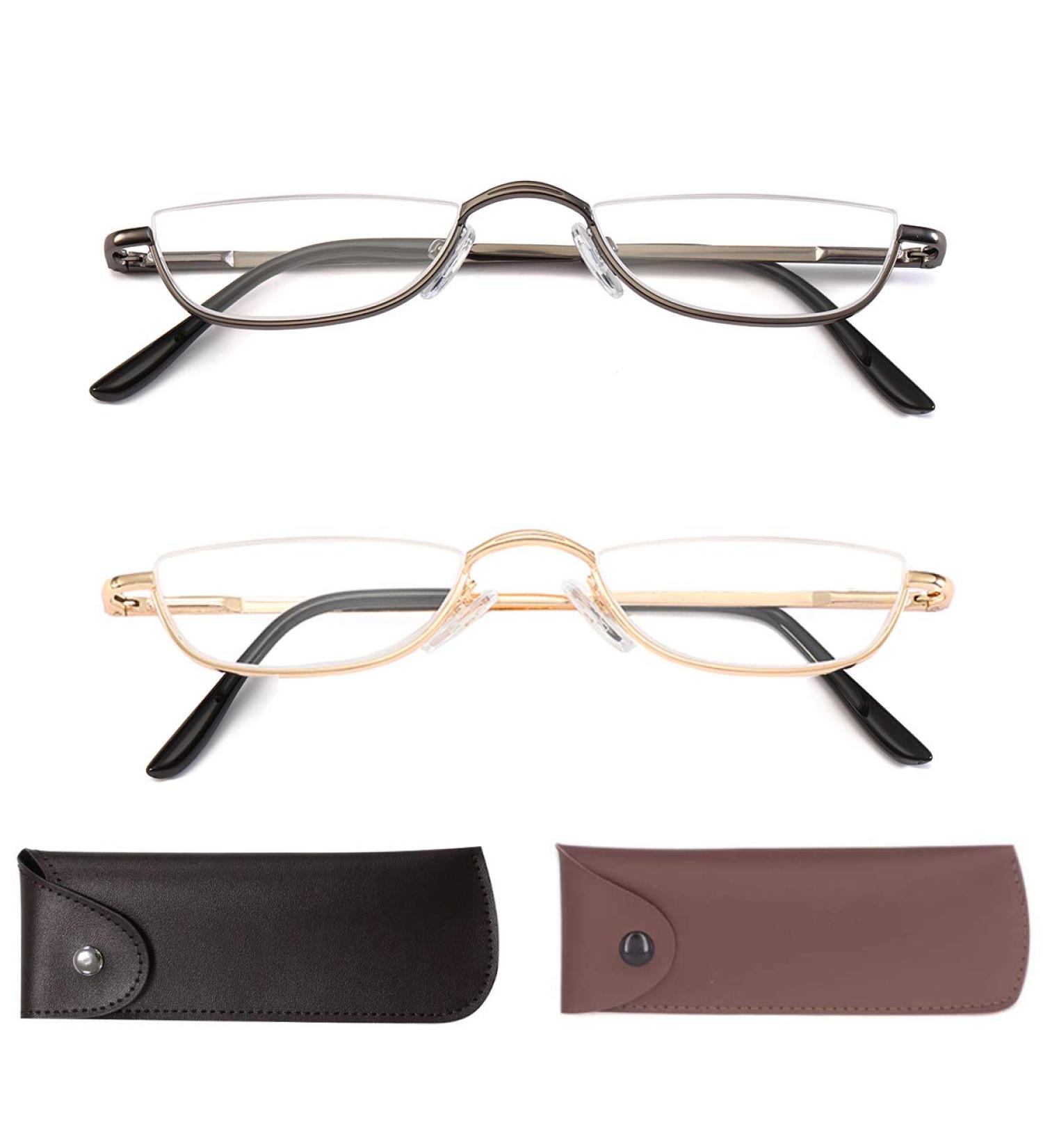 Half Reading Glasses - Metal Frame Readers for Men & Women | 2 Pairs (Black & Gold) | 2.5x Magnification | Pouch Included - Shop Internationally - Buy Online on GoSupps.com