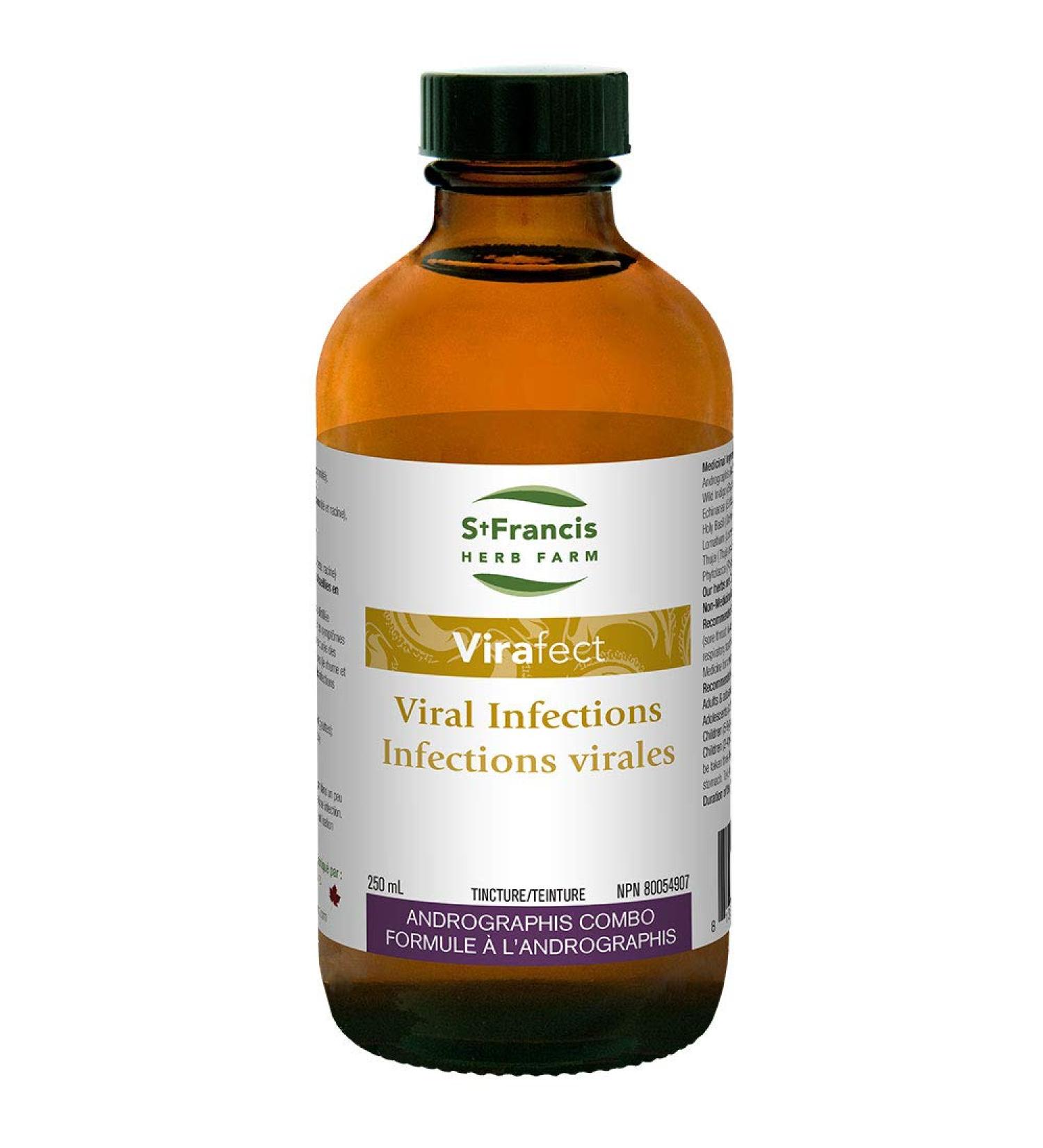 St Francis Herb Farm - Virafect - Viral Infection Support - Virafect helps to relieve the symptoms (including sore throat and fever) and shorten the duration of upper respiratory tract infections (colds and flu) (250 ml)