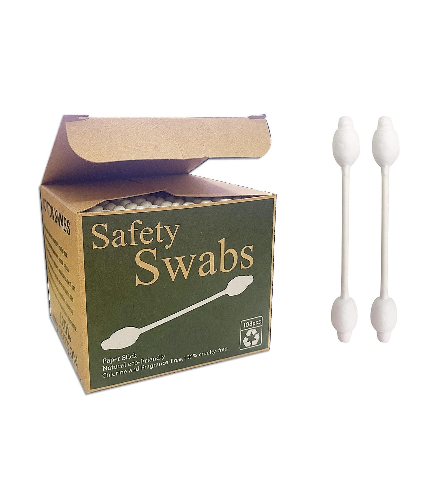 Safety Cotton Swabs with Large Tip - 216PCS Baby Cotton Buds with Natural Paper Stick for Newborns & Kids - Gentle & Safe Ear Cleaners - Buy Online on GoSupps.com