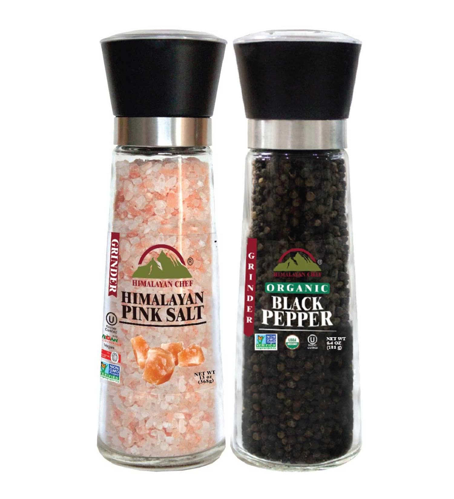 Himalayan Chef Pink Salt and Pepper Grinder Set - Adjustable Ceramic Grinders - Tall Glass Shakers - Large Salt and Pepper Mills (5351AX2) - Buy Online on GoSupps.com