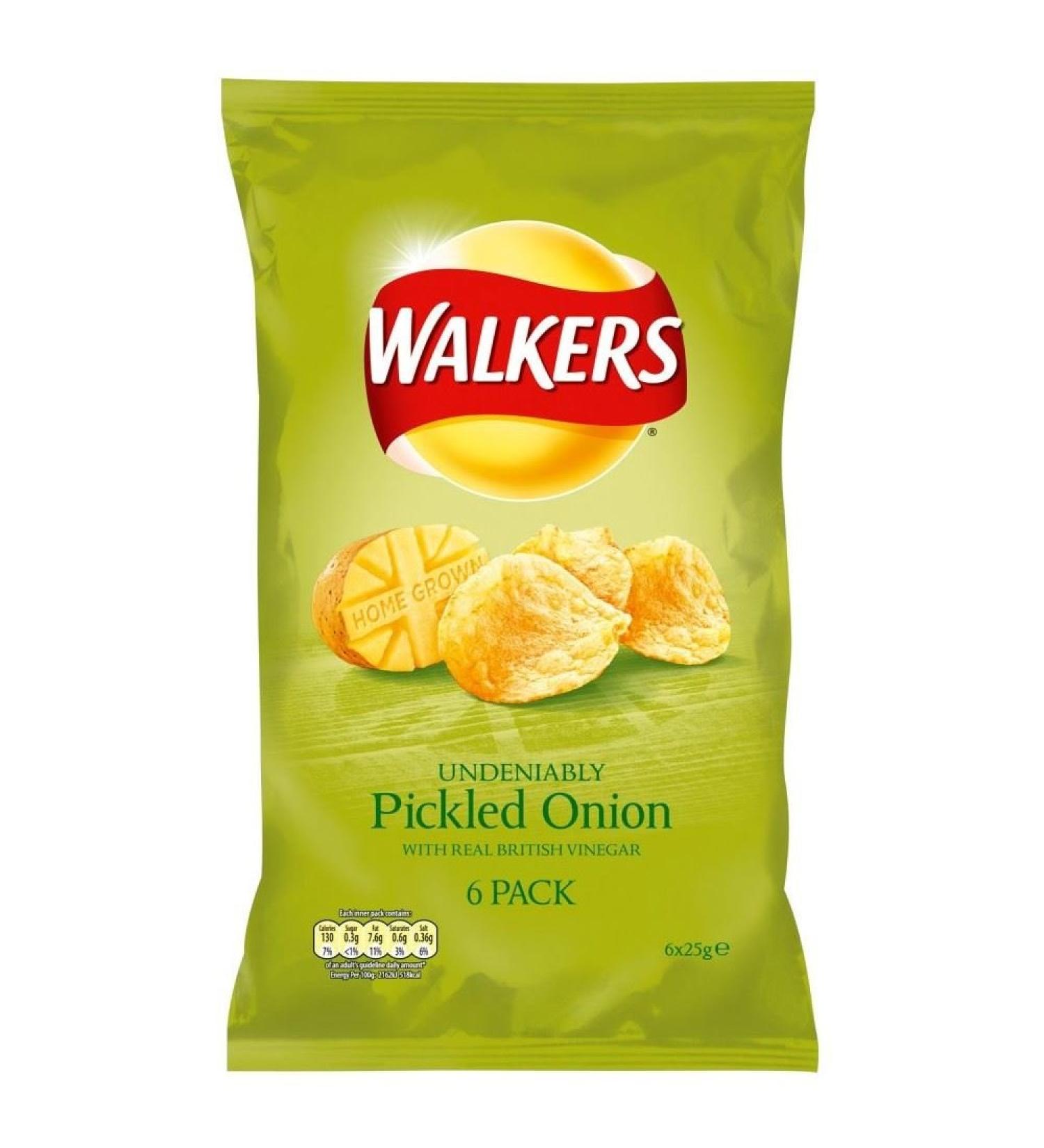 Walkers Crisps - Pickled Onion (6x25g) - Paquet de 2
