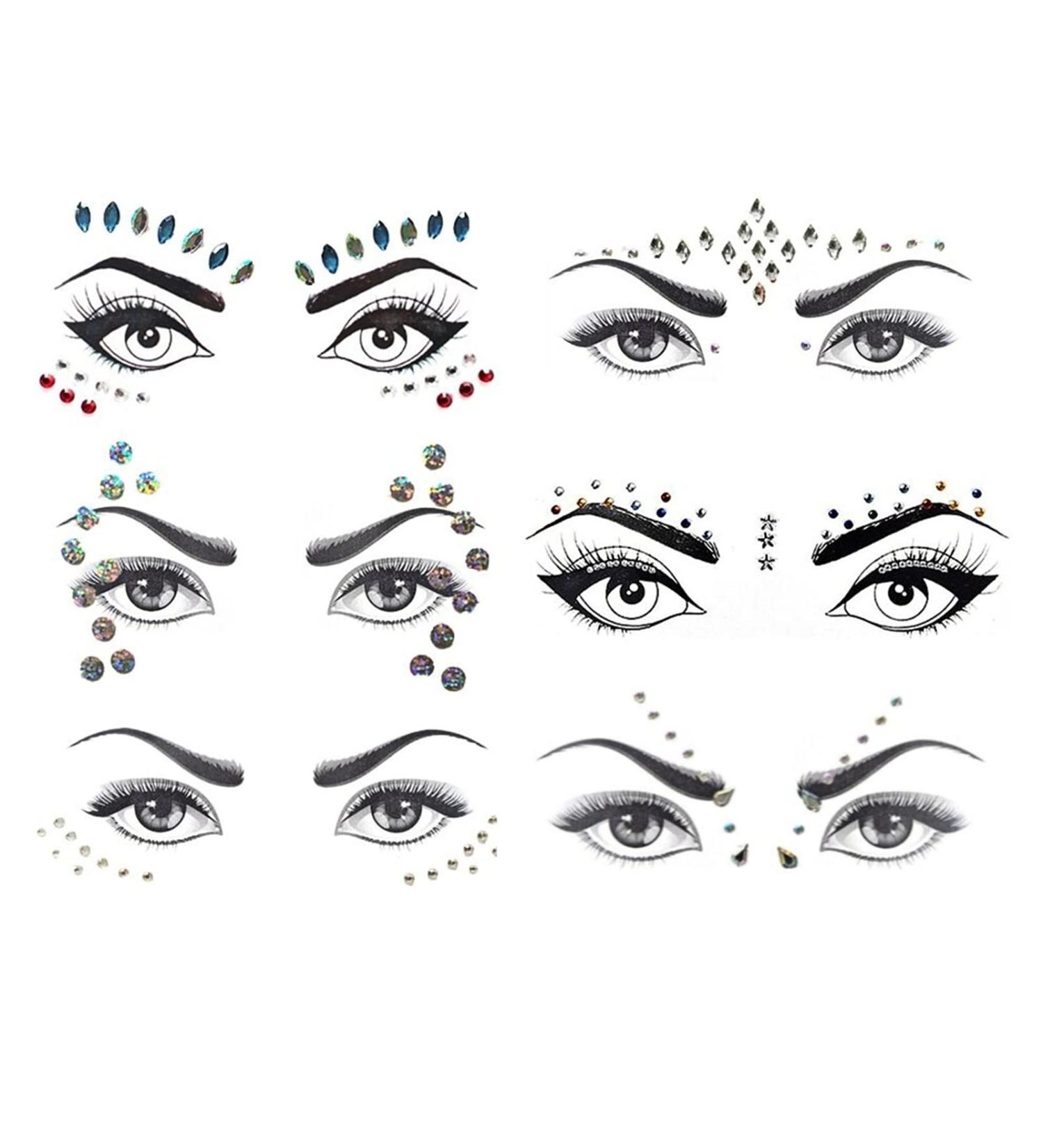 6 Sets Women Mermaid Face Gems Glitter Temporary Tattoo Stickers - Rhinestone Rave Festival Face Jewels for Costume Parties - Buy Online on GoSupps.com