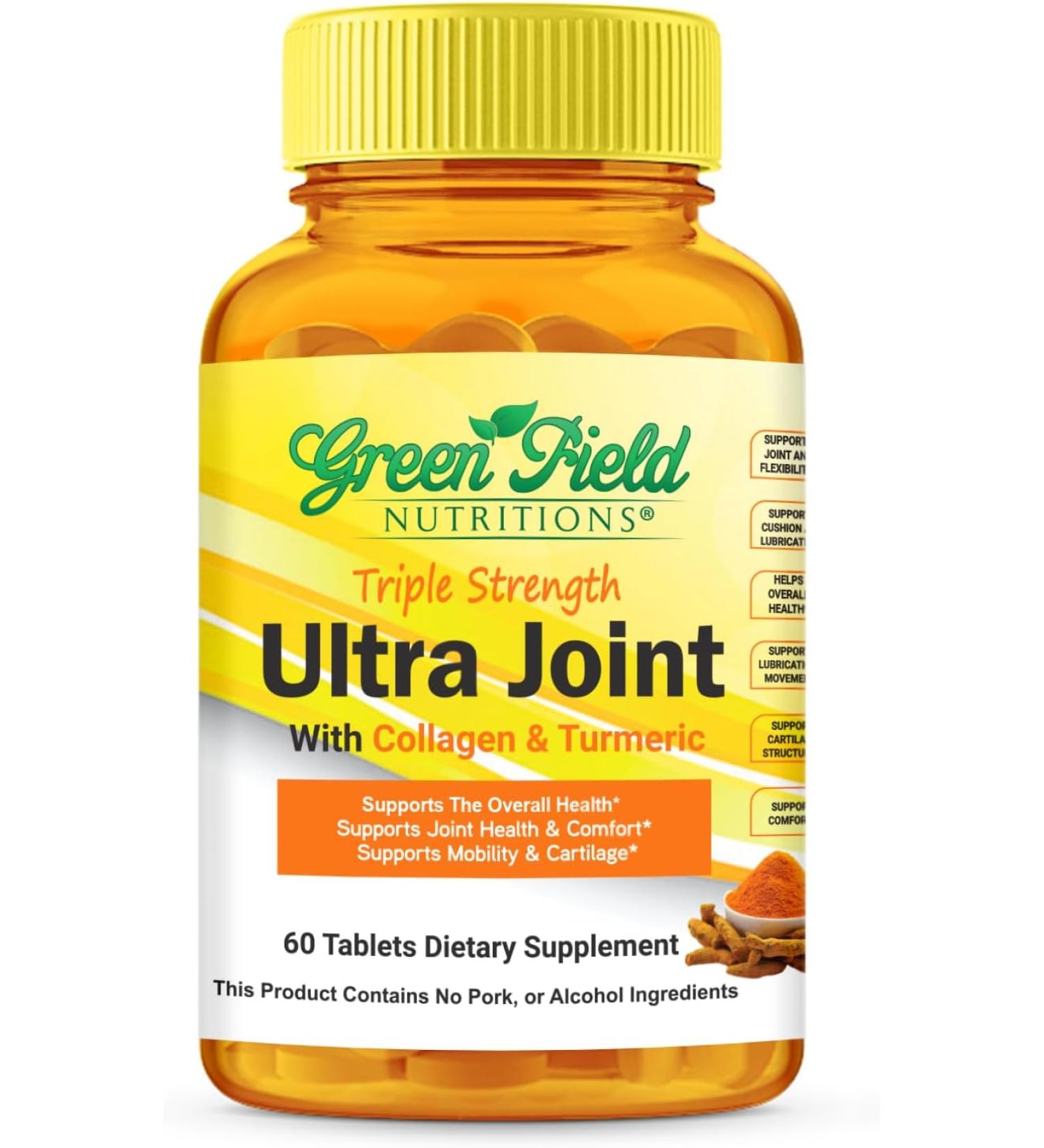 GREEN FIELD NUTRITIONS Ultra Joint Halal Vitamins with Turmeric, Collagen - Curcumin - 60 Tablets - Buy Online on GoSupps.com