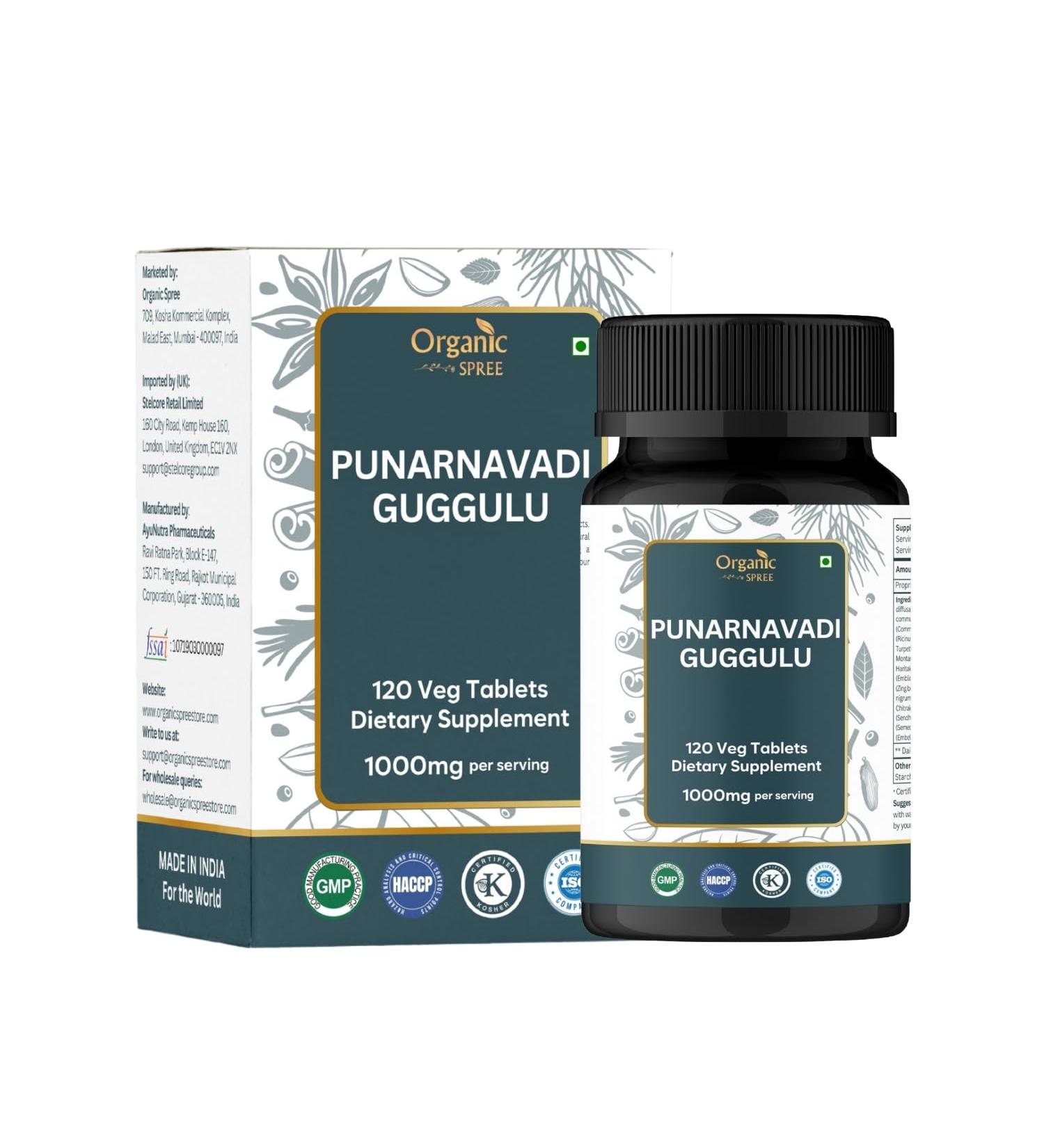ORGANIC SPREE Punarnavadi Guggulu 120 Tablets - Supports Kidney Function* - Ayurvedic Formulation - Certified and Vegetarian (1) - Buy Online on GoSupps.com