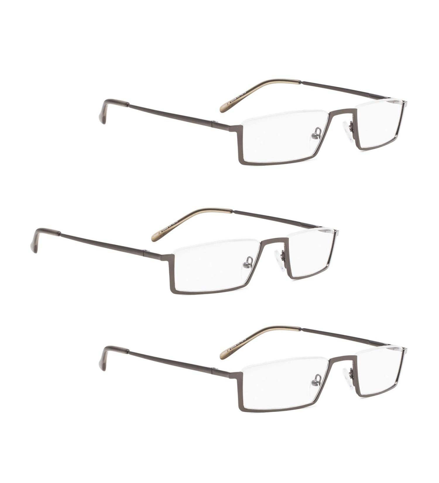 3 Pack Metal Half-Rim Reading Glasses (Gunmetal) 2.75x Magnification - Buy Online on GoSupps.com