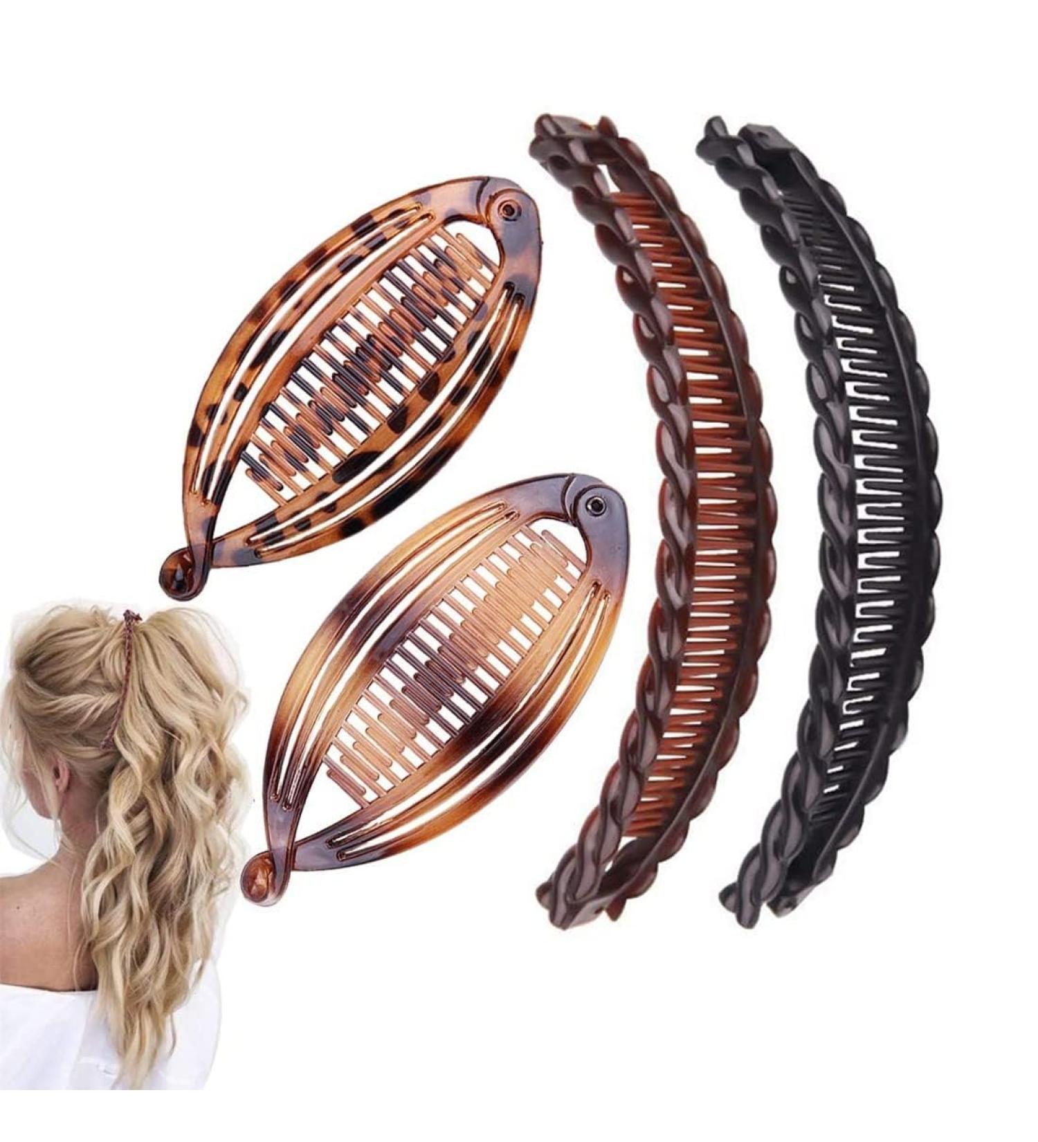 Set of 4 Double Comb Banana Hair Clips - Vintage Fishtail Hair Combs for Thick and Fine Hair - Buy Online on GoSupps.com