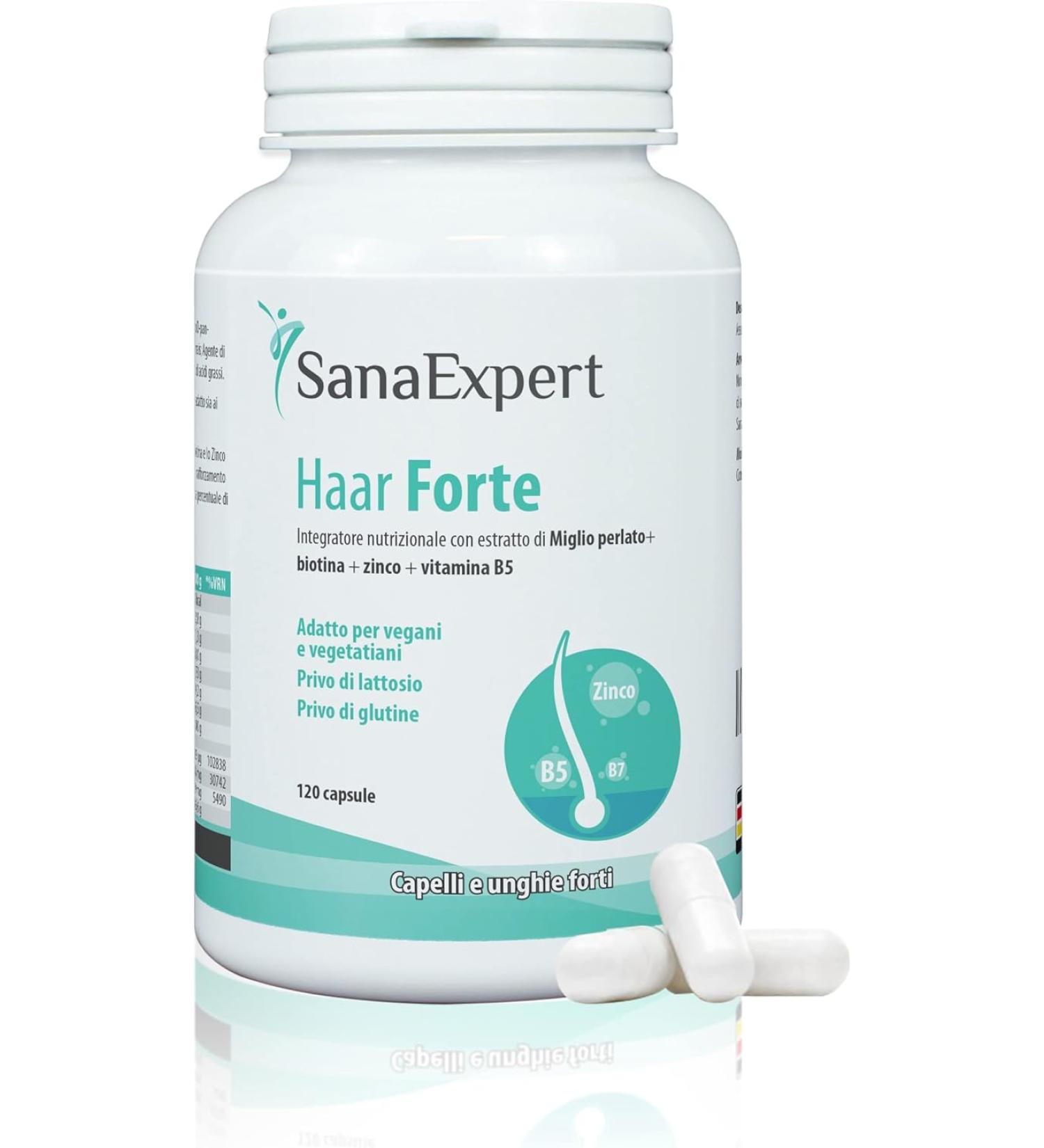 SanaExpert Hair Forte Vitamins with Biotin, Silica, Zinc for Hair & Nails - 120 Capsules - Buy Online on GoSupps.com