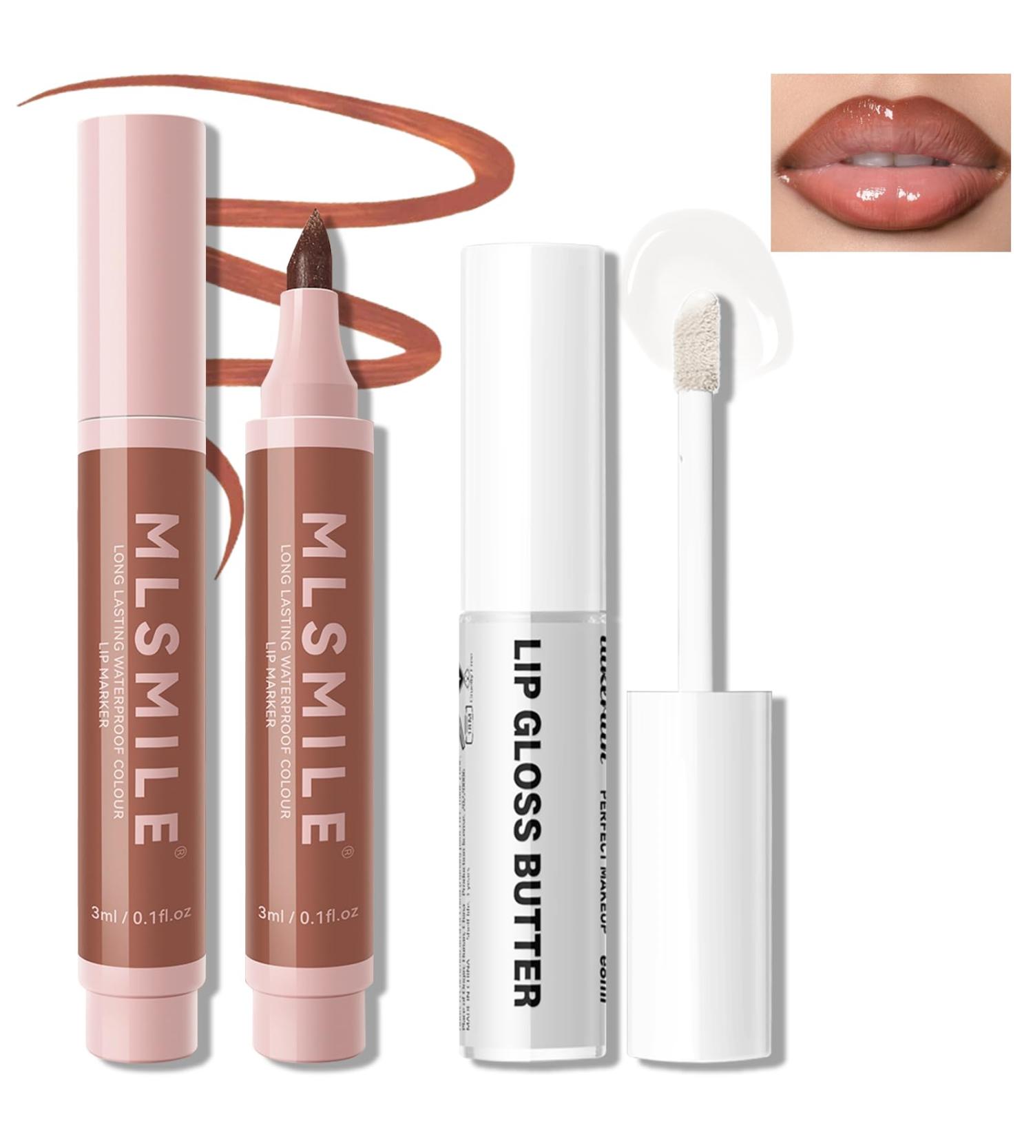 Buy Waterproof Lip Liner Marker Pen & Liquid Lip Stain Kit | Long Lasting Nude Lip Liner & Gloss Combo | Nourishing Clear Lip Butter - International Shipping - Buy Online on GoSupps.com