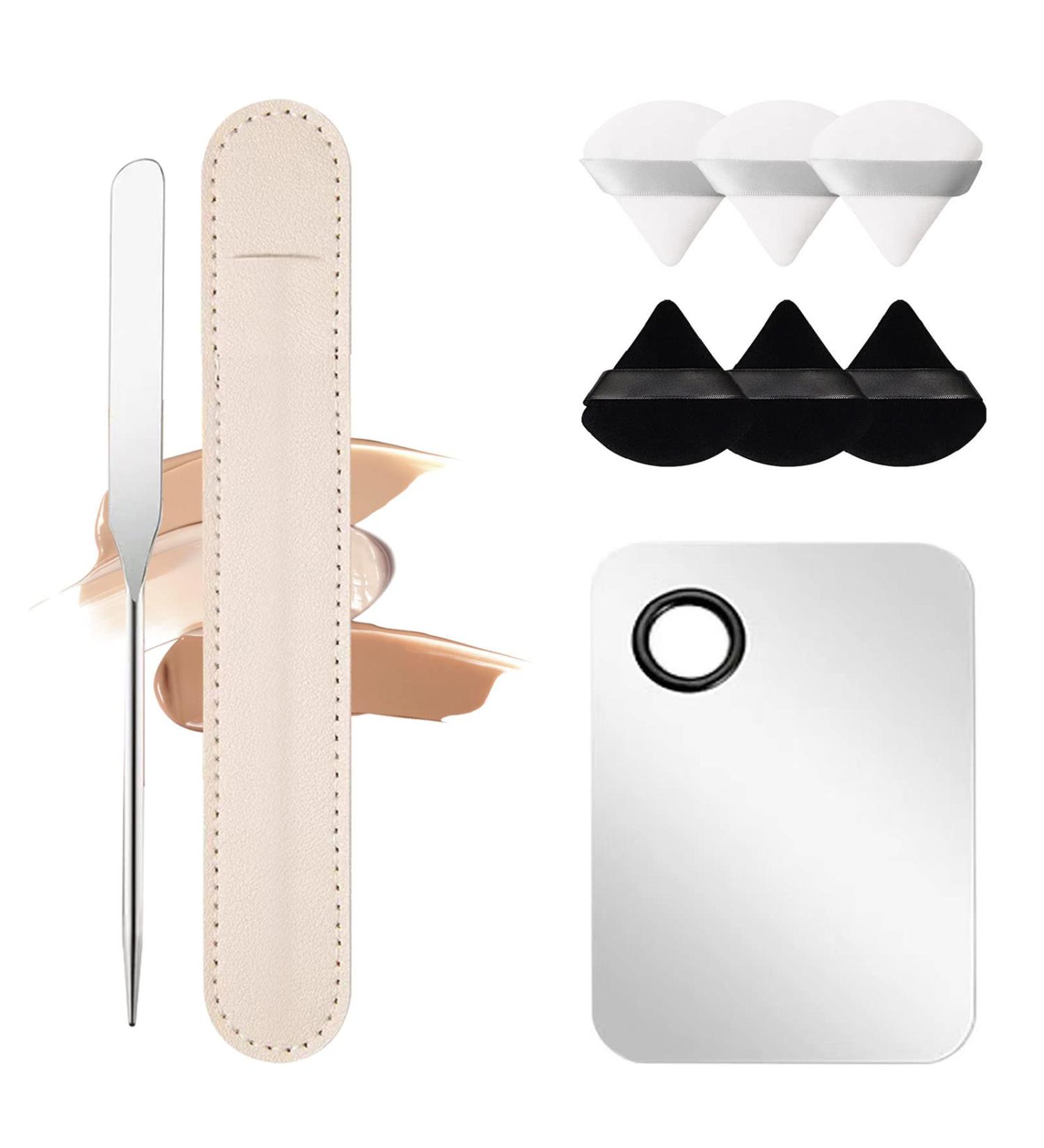 Korean Stainless Steel Makeup Spatula and Palette Set - Professional Facial Cosmetic Tool with 6 Powder Puffs - Shop Now! - Buy Online on GoSupps.com