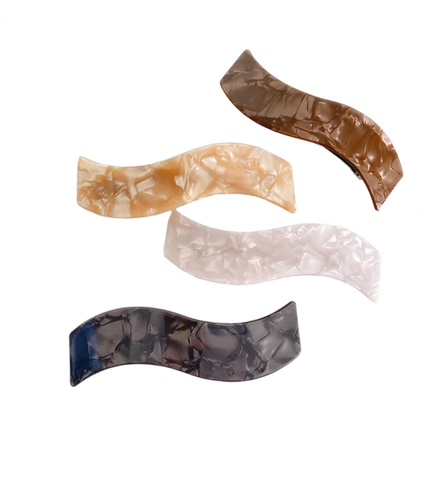 Tortoise Shell Hair Barrettes 4 Pack - French Design Large Rectangular Clips for Women - Fashion Hair Pins for Ponytails - Style 2 - Buy Online on GoSupps.com