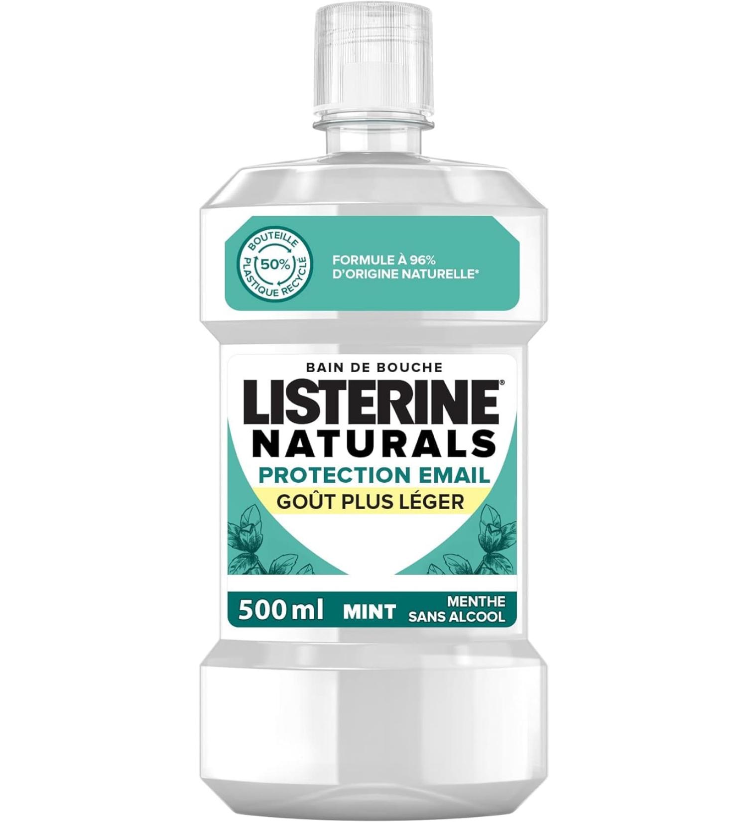 Listerine | Naturals Enamel Protection Mouthwash Lighter Taste (500 ml bottle) Daily Mouthwash with Essential Oils Alcohol and Dye Free Oral Care - Buy Online on GoSupps.com