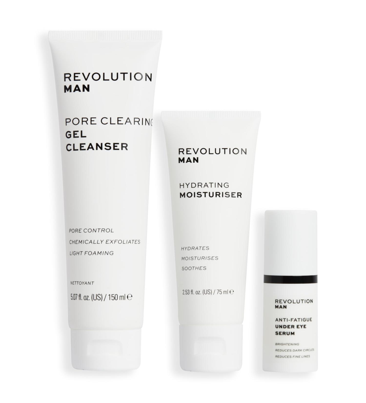 Revolution Man Ultimate Skincare Essentials Gift Set for Men Face Cleanser Moisturiser & Under Eye Serum Included - Buy Online on GoSupps.com