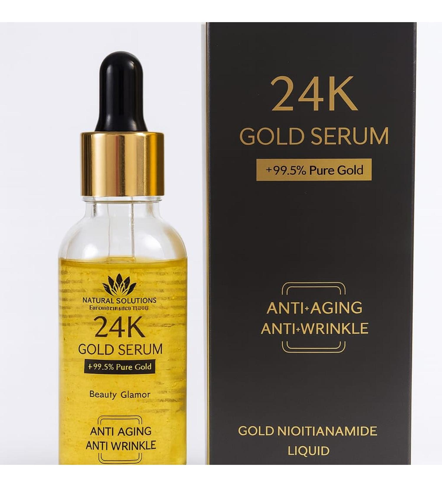 Natural Solutions 24K Gold Serum with 99.5% Pure Gold Anti-Aging Anti-Wrinkle Face Serum Gold Niacinamide Liquid - Buy Online on GoSupps.com