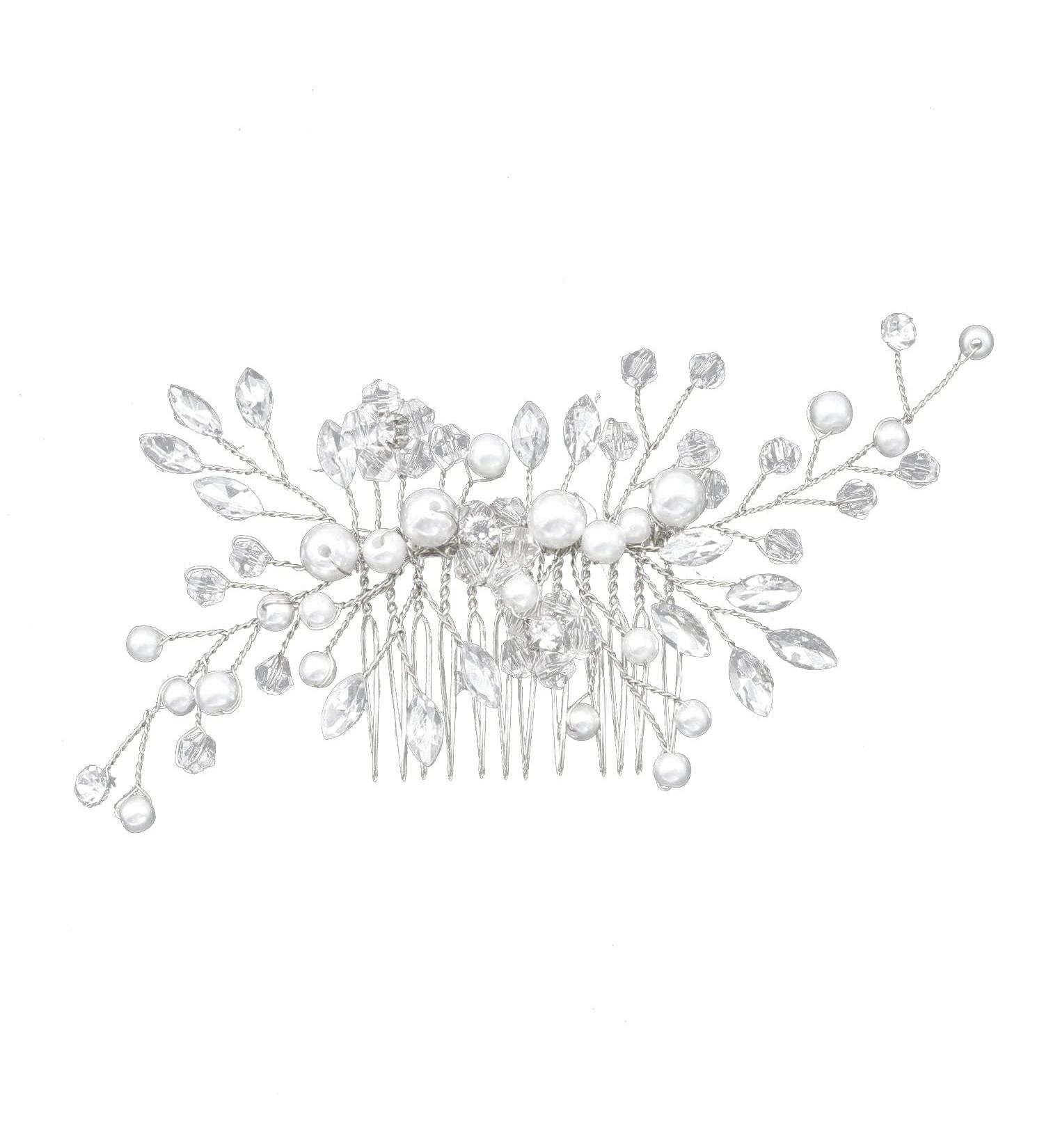 KINDOYO Bridal Hair Clip Comb - Rhinestone Pearl Hair Comb Slides Hair Pins Wedding Prom Birthday Party Hair Accessories Headpiece Hair Clips Silver - Buy Online on GoSupps.com