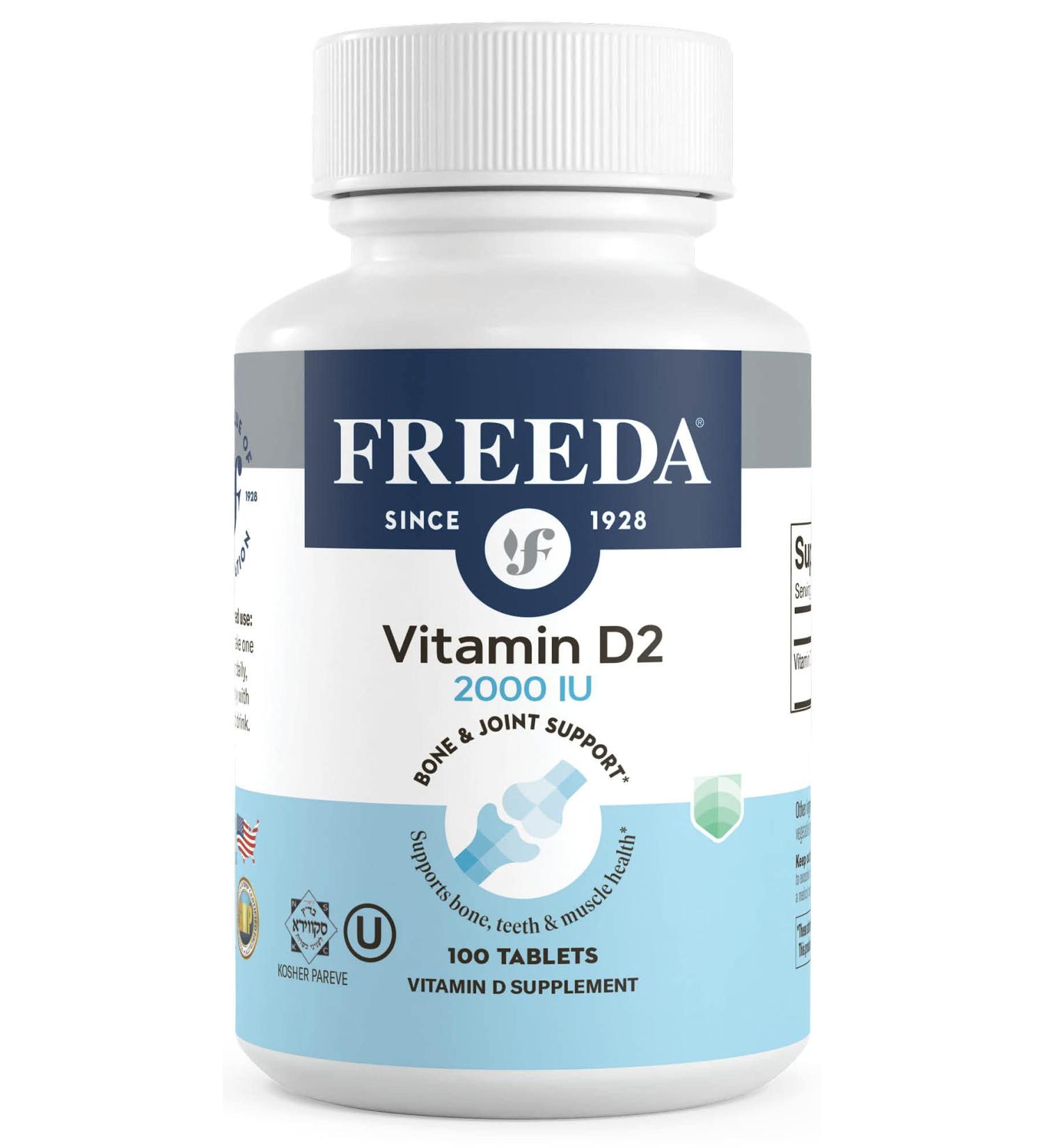 Freeda Vitamin D2 2000 IU - Kosher Certified High Potency Vegan Supplement - 100 Tablets - Buy Online on GoSupps.com
