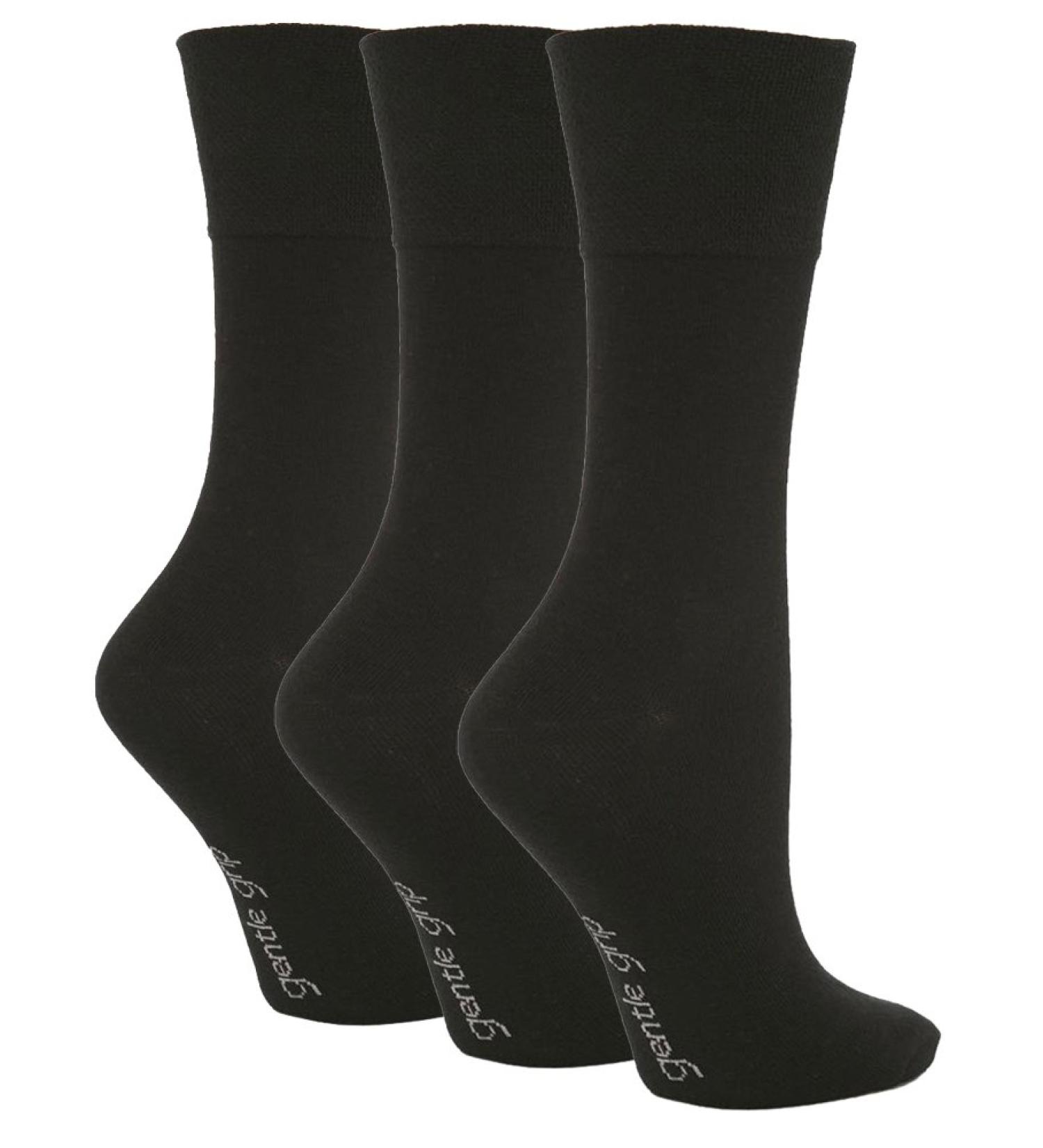3 Pairs White Black Ladies Gentle Grip Loose Soft Top Diabetic Non Elastic Socks Size 4-8 4-8 Black