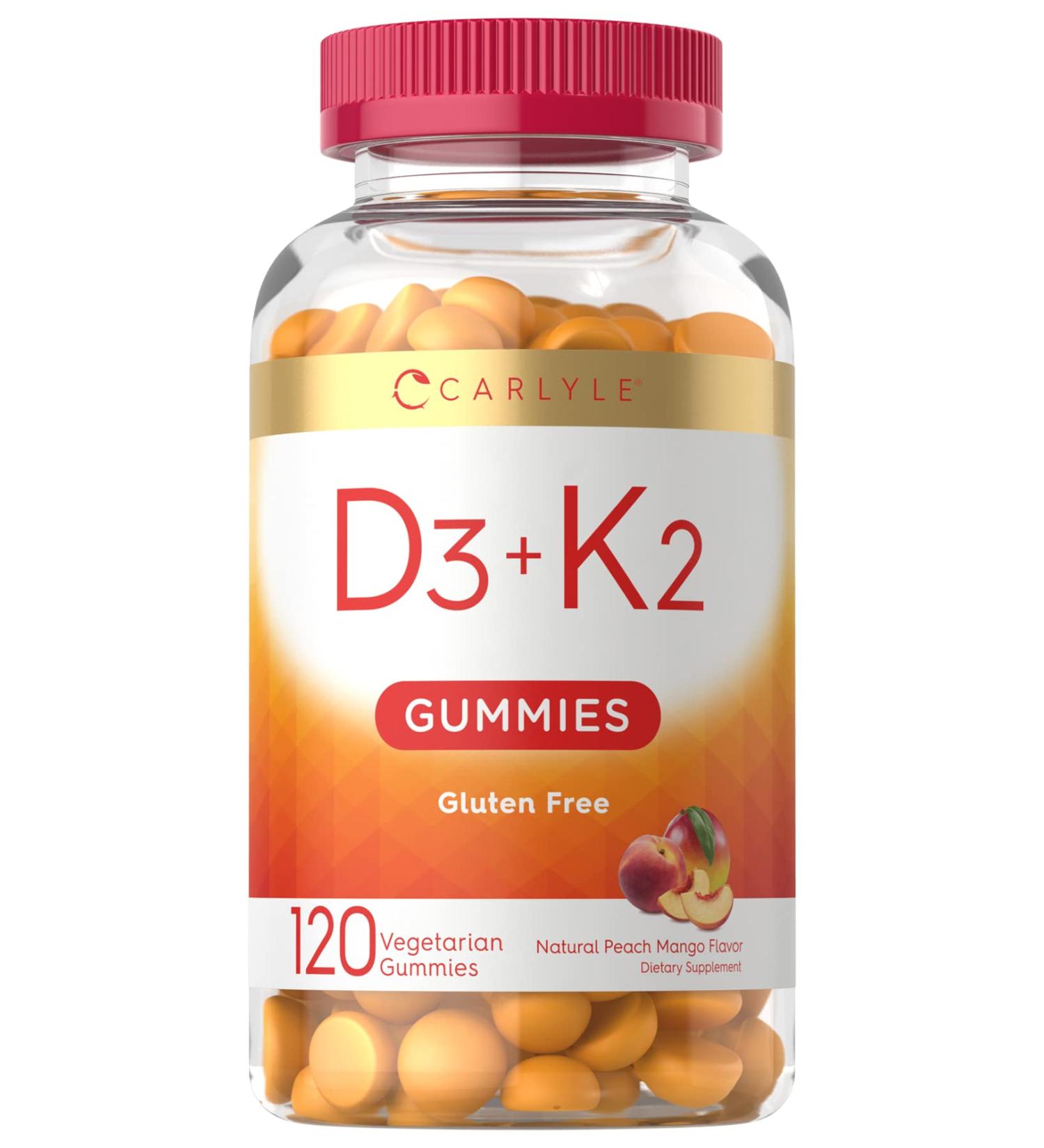 Carlyle D3 K2 Gummies 120 Count with Calcium | Vegetarian Non-GMO and Gluten Free Supplement - Buy Online on GoSupps.com