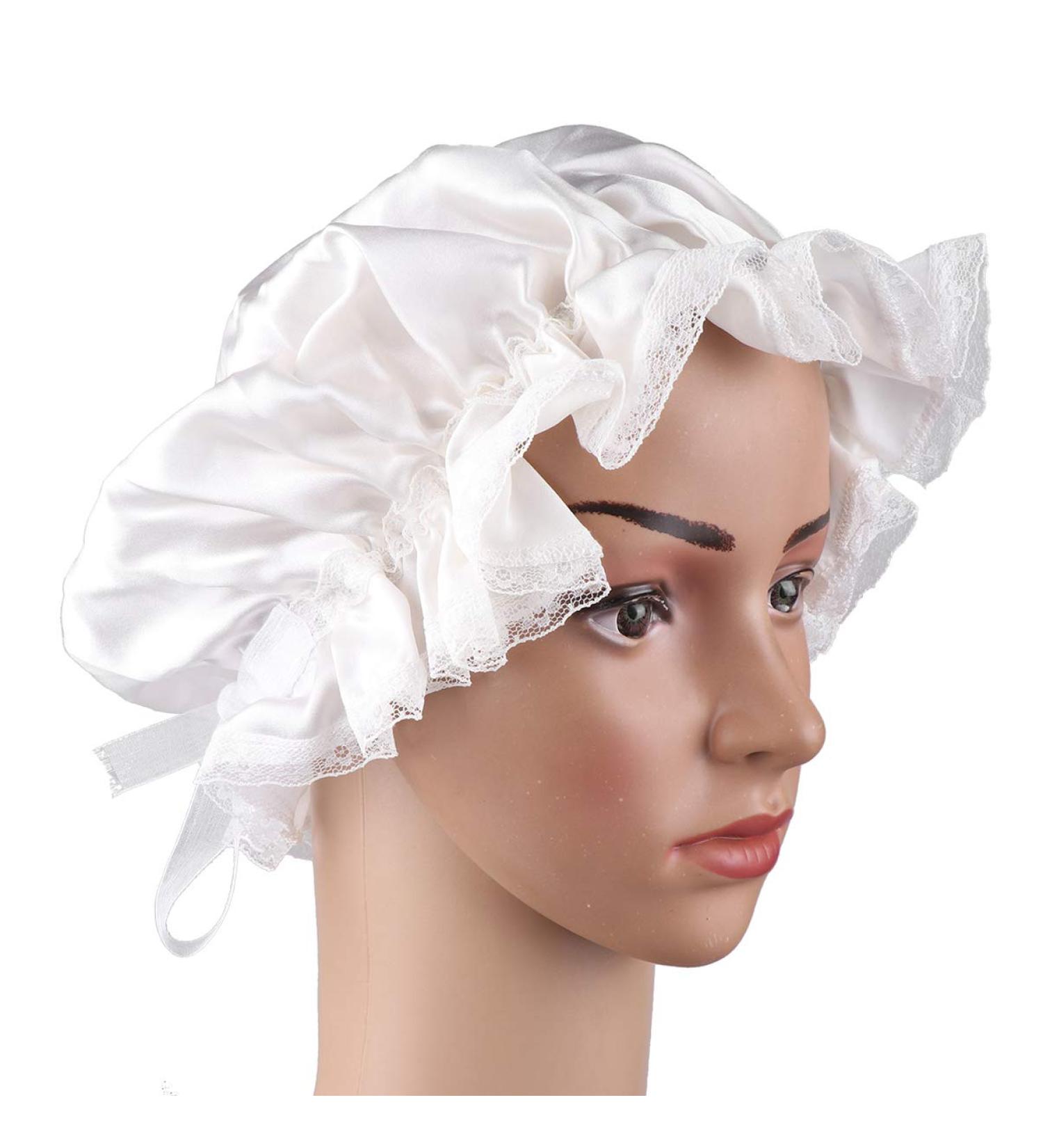 LEORX Satin Sleep Cap with Lace Detail - Soft Silk Night Bonnet for Women (White) - Buy Online on GoSupps.com