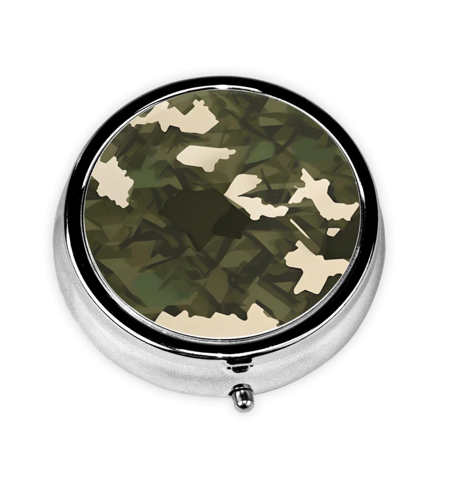 Army Camouflage Round Pill Box Organizer - 3 Compartment Portable Travel Solution for Pills - Buy Online on GoSupps.com
