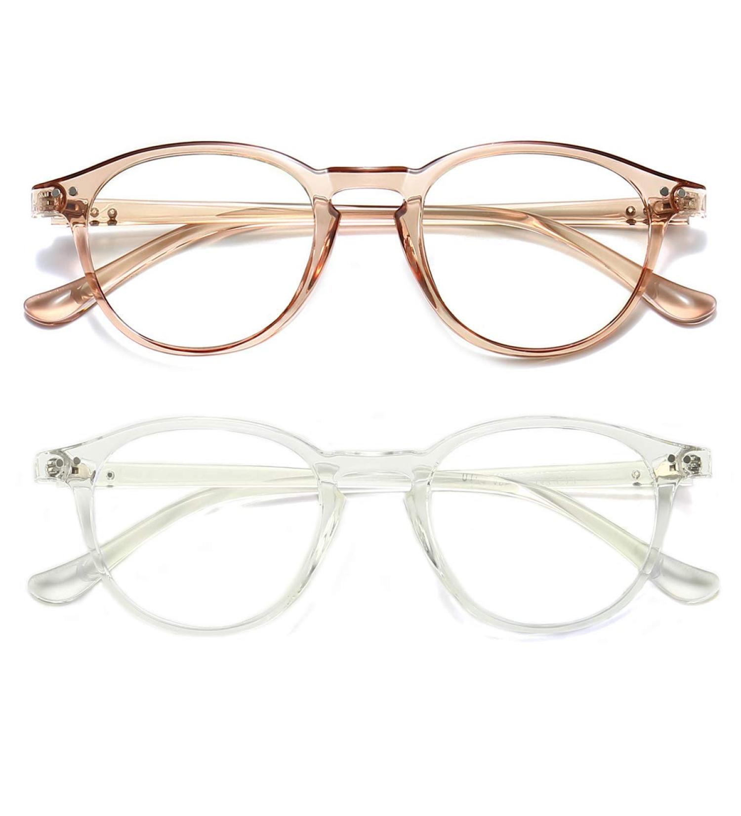 Dollger blue light filter glasses computer glasses without presumption anti-blue light Classic round frame gaming glasses for women men black transparent and transparent tea