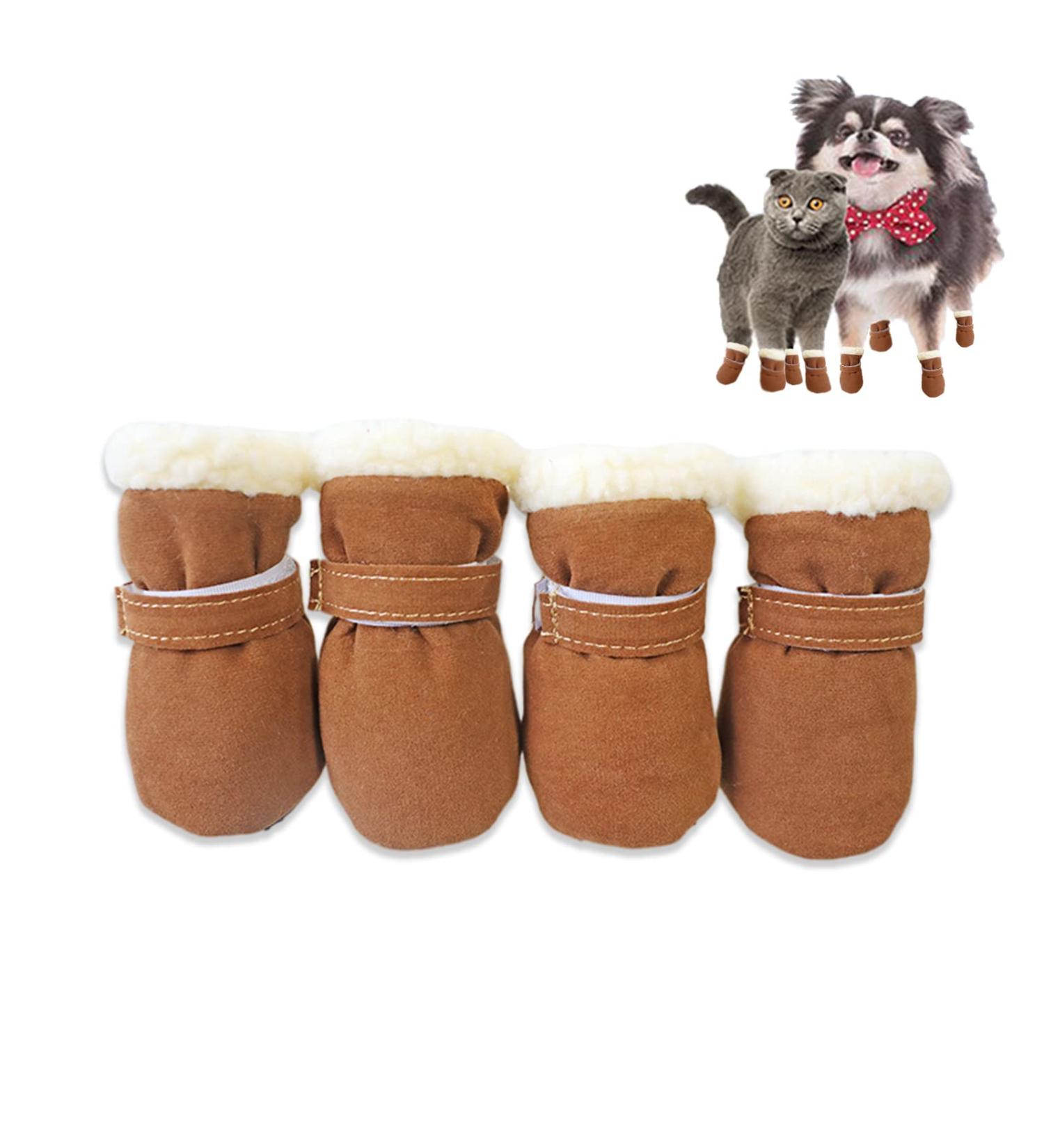4pcs Dog Winter Shoes Pet Warm Snow Boots Puppy Anti-Slip Sole Pets Paw Protectors Covers Cat Booties for Outdoor Cold Weather (M Brown) M Brown - Buy Online on GoSupps.com