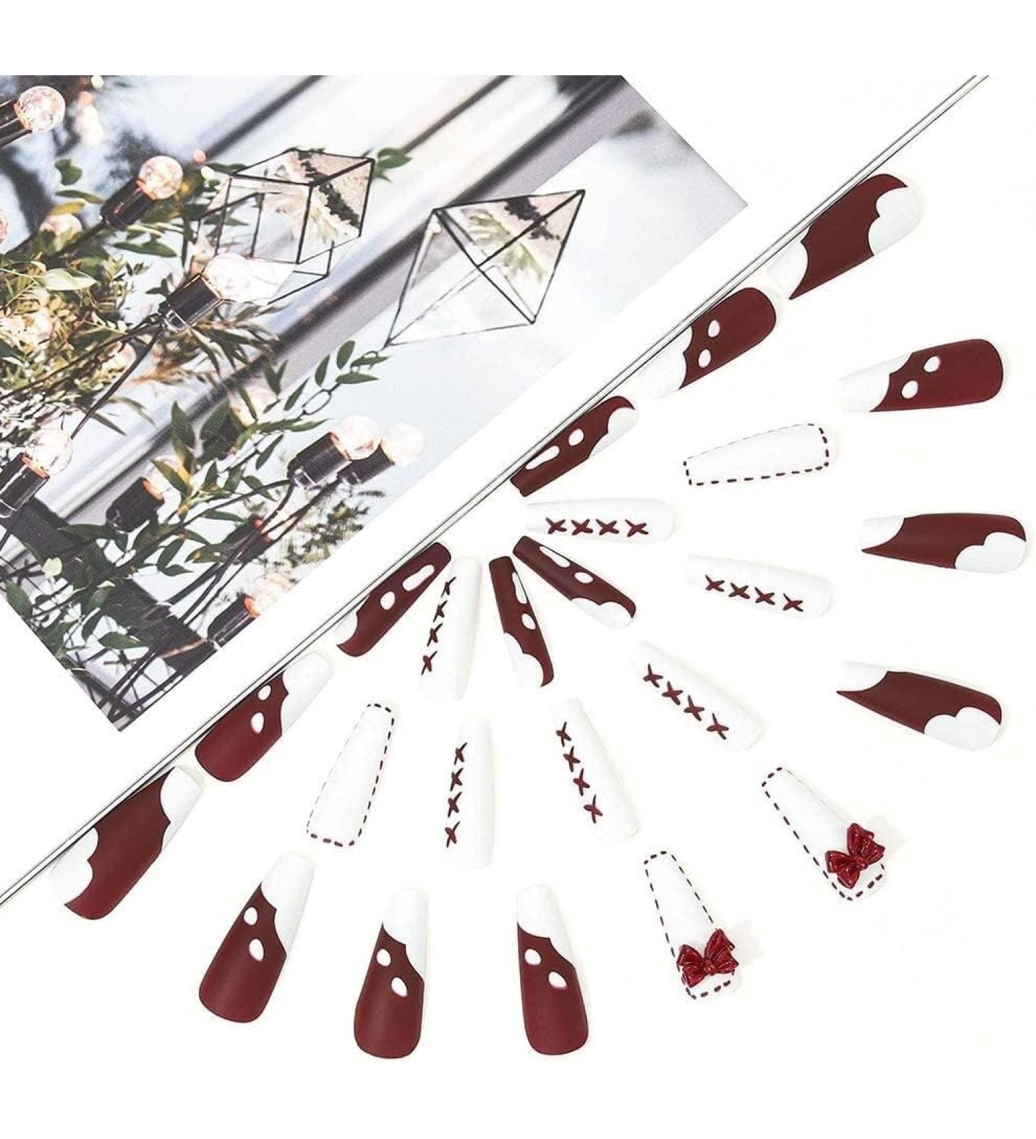 With Solid Glue Nail Lamp Christmas False Nails Long Fake Nails Red Bow Press On Nails Ballerina Acrylic Stick On Nails 24pcs For Women And Girls 1 count (Pack of 1) Red - Buy Online on GoSupps.com