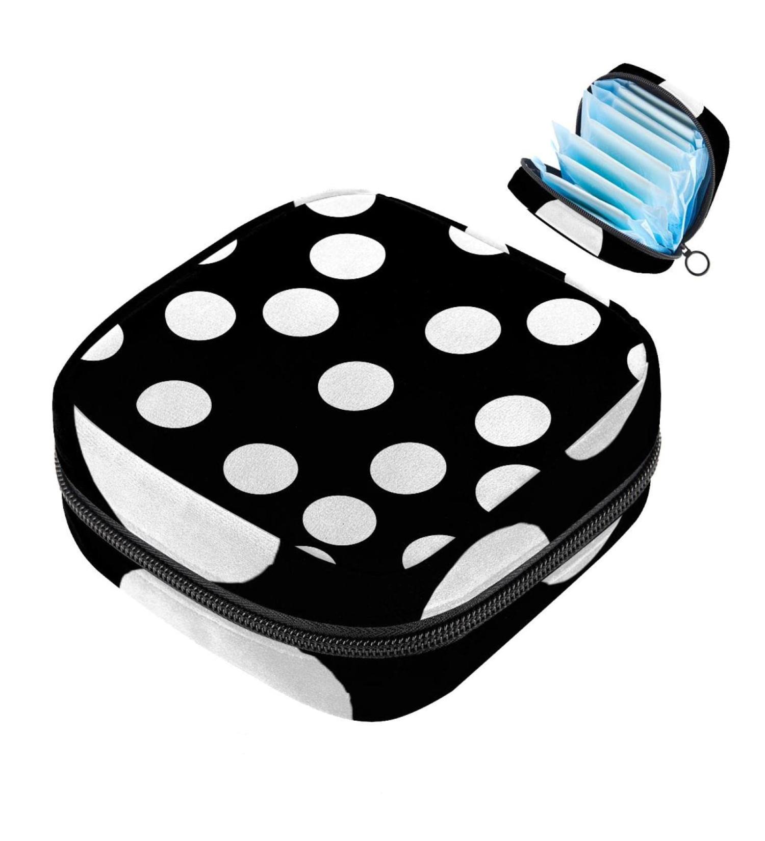 Menstruation Pad Bag with Zipper - Stylish Women's Napkin & Tampon Collection Bags in Modern White Black & Dots - Buy Online on GoSupps.com