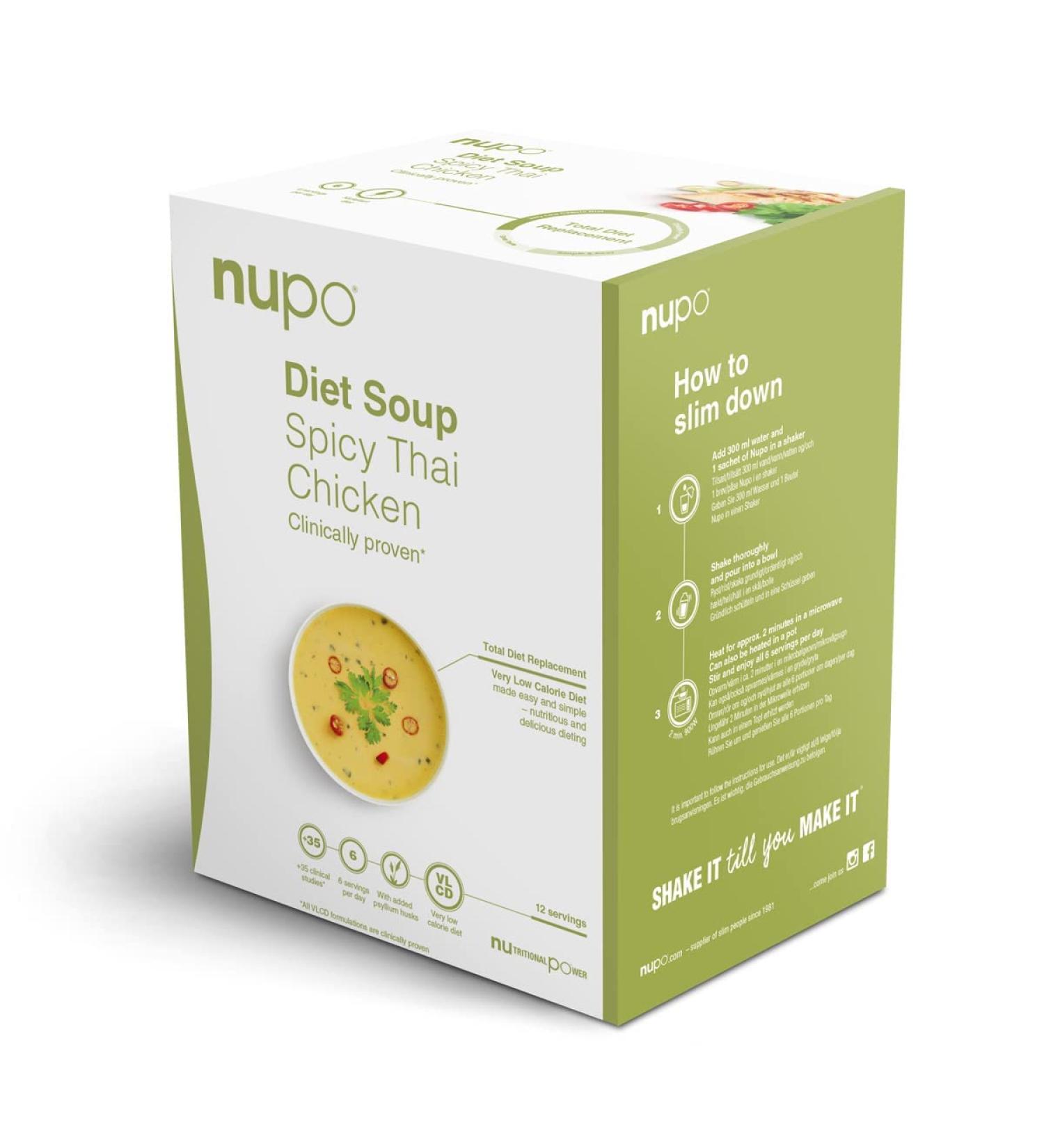 NUPO Diet Soup - Spicy Thai Chicken | Low-Calorie Gluten-Free Meal Replacement | Protein-Rich Vitamin-Packed Weight Loss Soup (12 Portions) - Buy Online on GoSupps.com