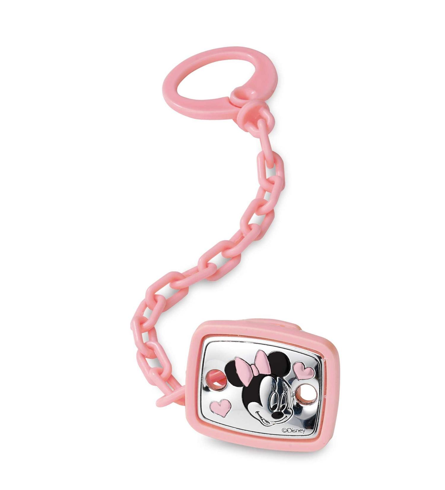 Disney Baby - Schnuller Clip with chain - silver details - perfect as a gift idea for baptism or birthday - Minnie Maus Design Minie Maus 1 Unit (Confezione da 1)