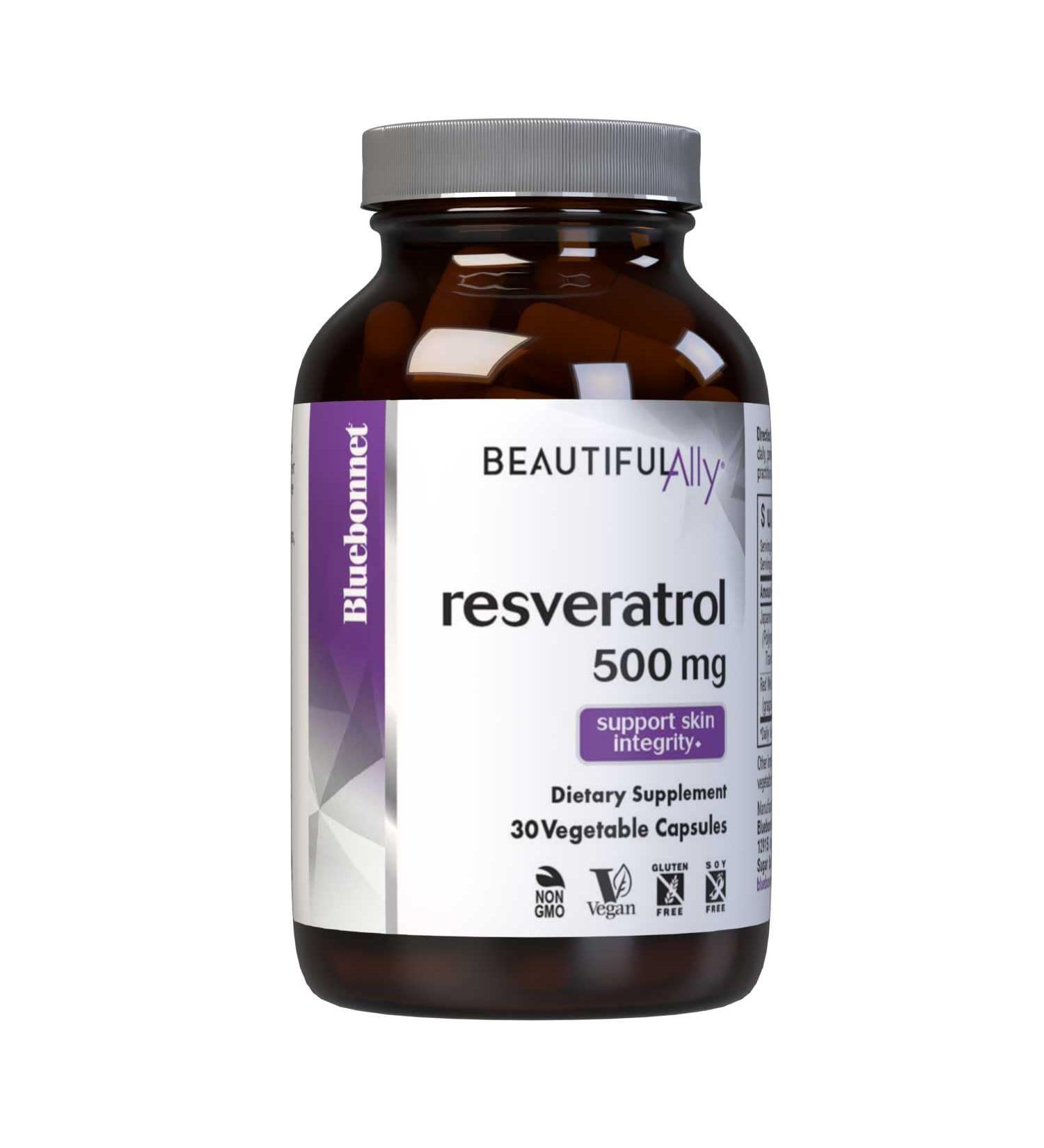 Bluebonnet Nutrition Beautiful Ally Resveratrol 500mg Protect Skin Integrity* Non-GMO Vegan Gluten-Free Soy-Free Dairy-Free 30 Vegetable Capsules 30 Servings - Buy Online on GoSupps.com