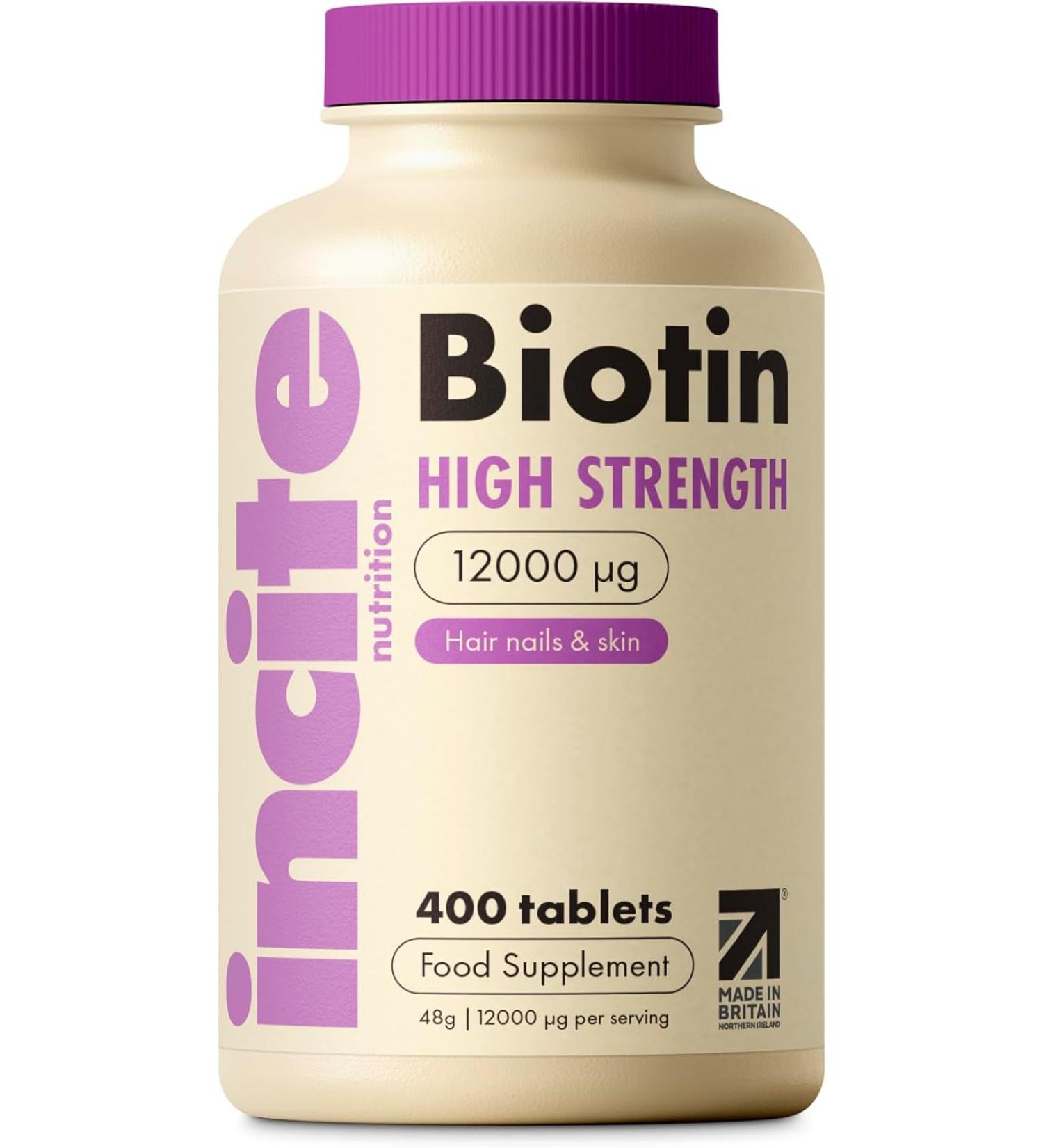 Biotin Hair Growth Supplement 12,000mcg - 400 Tiny Tablets, Full Year Supply - Men & Women Hair Support - Buy Online on GoSupps.com