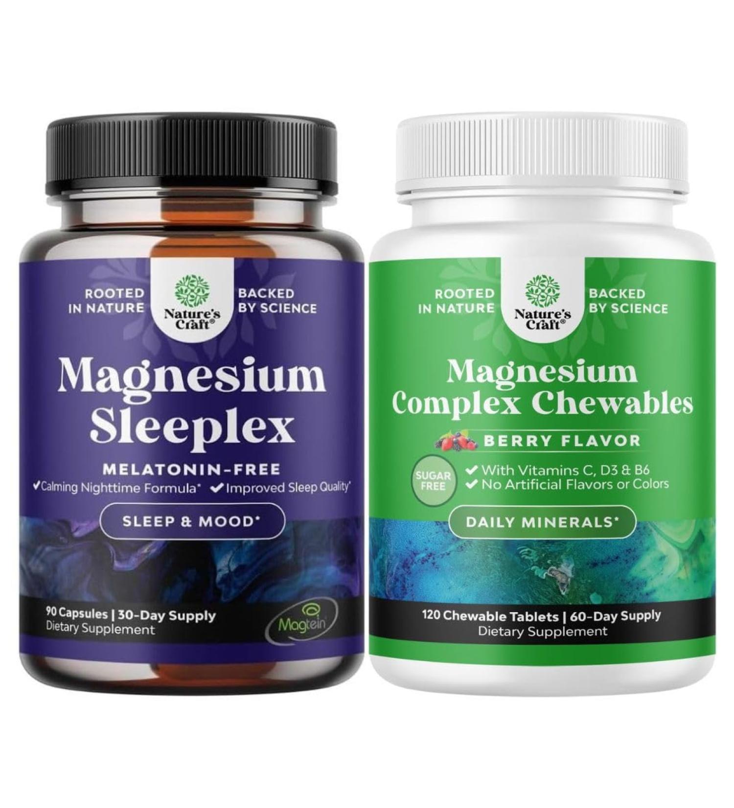 Bundle of High Absorption Magnesium Sleep Supplement - Rest Support Magtein L-Threonate & Apigenin Theanine Melatonin Free and Sugar Free Magnesium Glycinate Chewable with Glycinate Taurate & Citrate - Buy Online on GoSupps.com