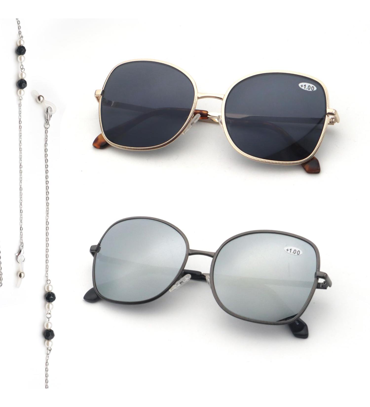 Bifocal Sunglasses for Women - 2 Pairs UV400 Cat Eye Square Designer Readers - +2.00 Metal Frame Sun Readers - 3 Color Options - Buy Online on GoSupps.com