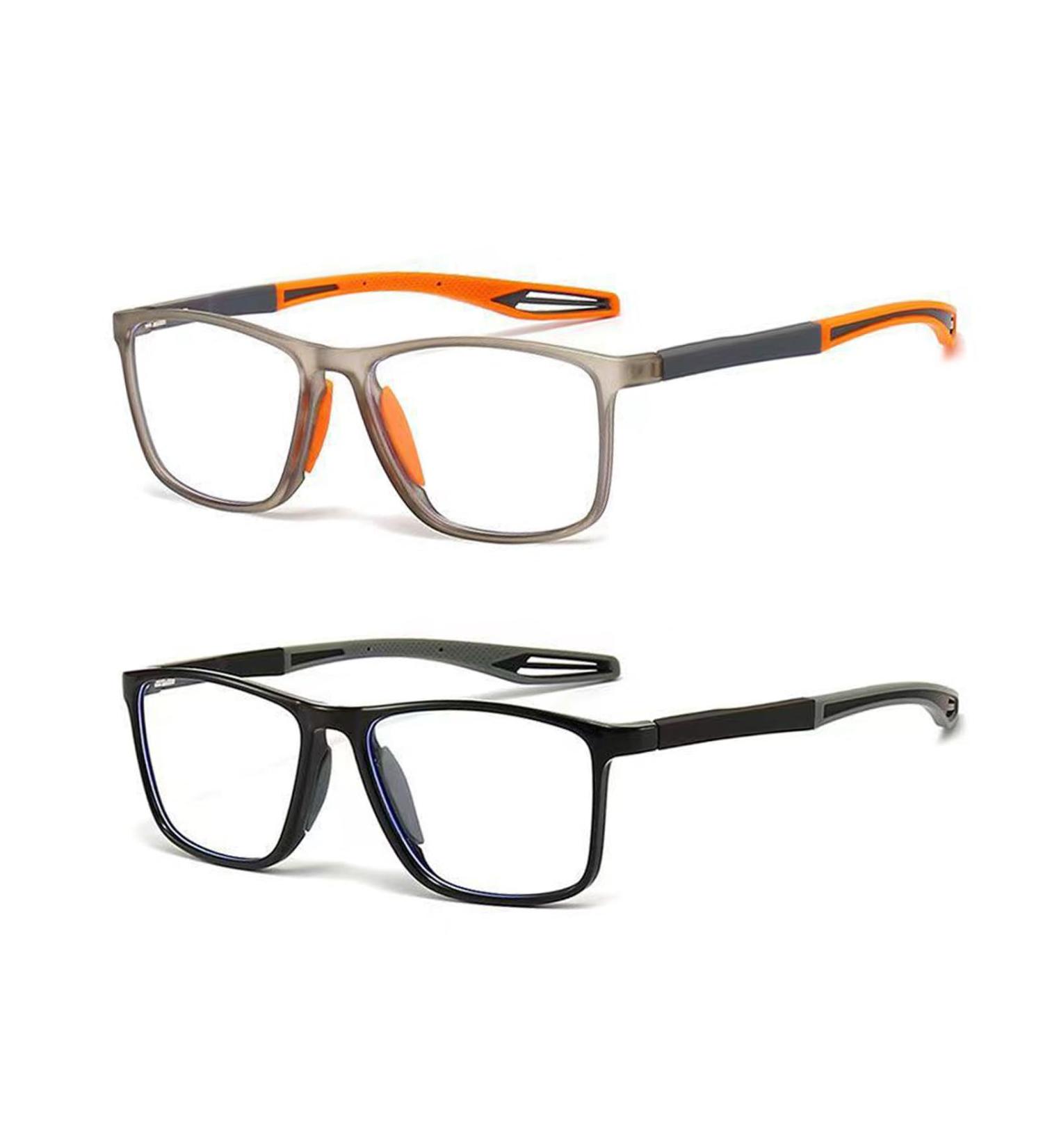 2 Pack Lightweight Reading Glasses for Men & Women | Blue Light Blocking Square Frame TR90 | Stylish Black & Orange Eyewear - Buy Online on GoSupps.com