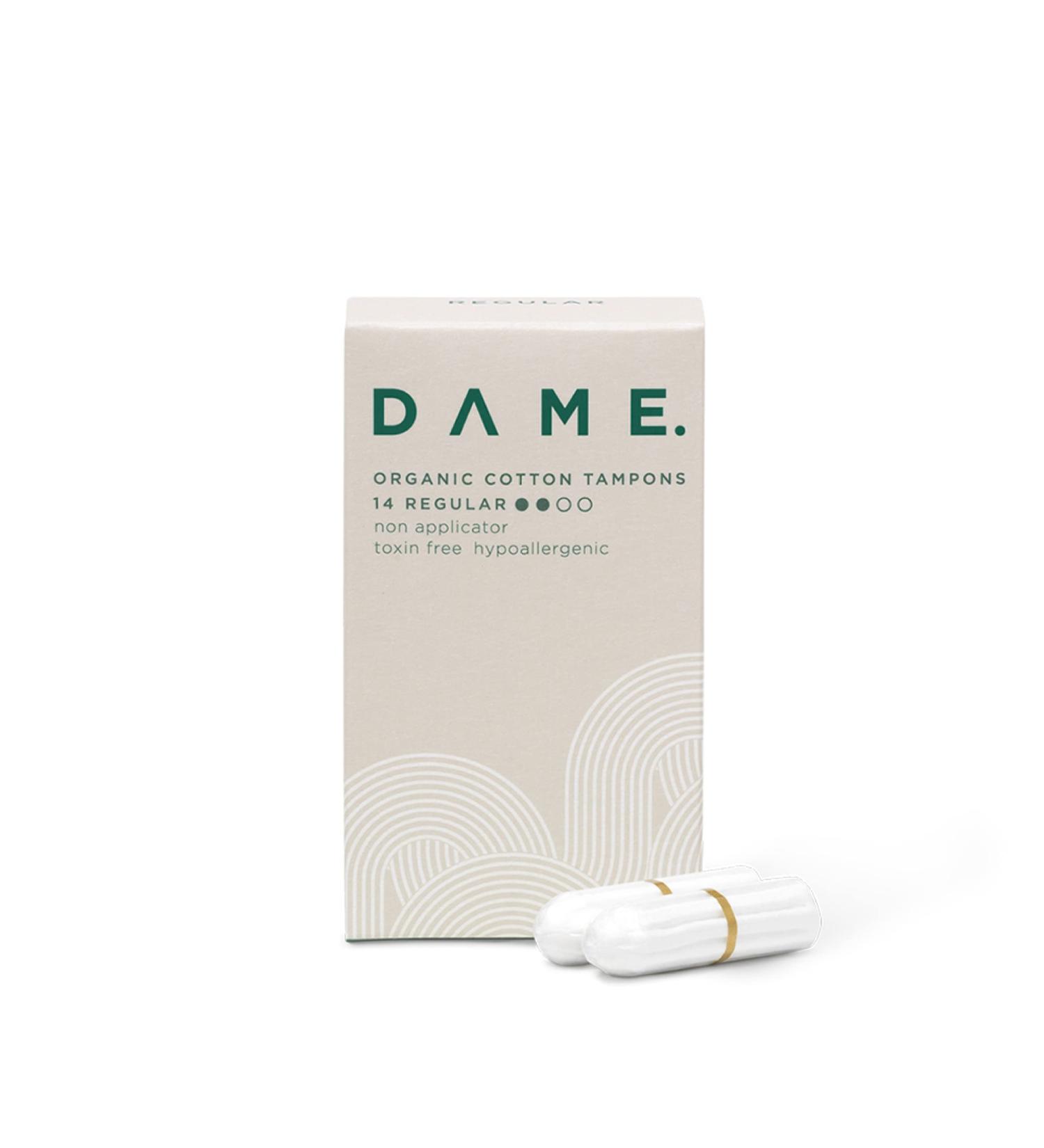 DAME Regular Tampons (x14) | 100% Organic Cotton | Vegan & GOTS Certified | Plastic Free & Compostable - Buy Online on GoSupps.com