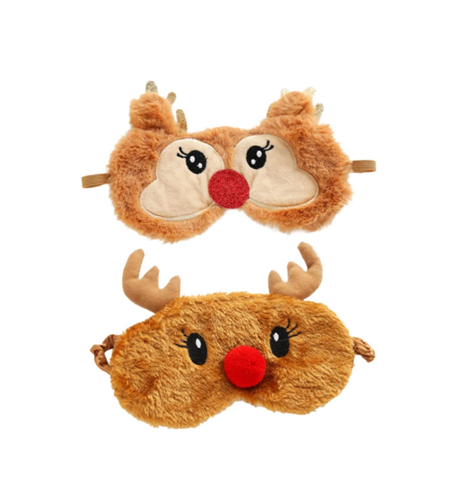 NOLITOY Christmas Deer Eye Mask - 2pcs Plush Blackout Sleep Masks | Furry Animal Eye Shades for Travel & Relaxation - Buy Online on GoSupps.com
