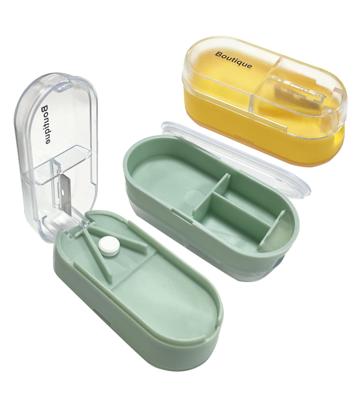 2 Pack Pill Cutter | Portable 2-in-1 Pill Splitter with Stainless Steel Blade for Small & Large Pills | Perfect for Vitamins & Tablets - Buy Online on GoSupps.com